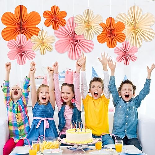 Miniatura 6 de SUNBEAUTY Decoración de flores de papel para abanicos de papel de pared, decoración de aula, decoración de fondo floral, abanicos de papel para