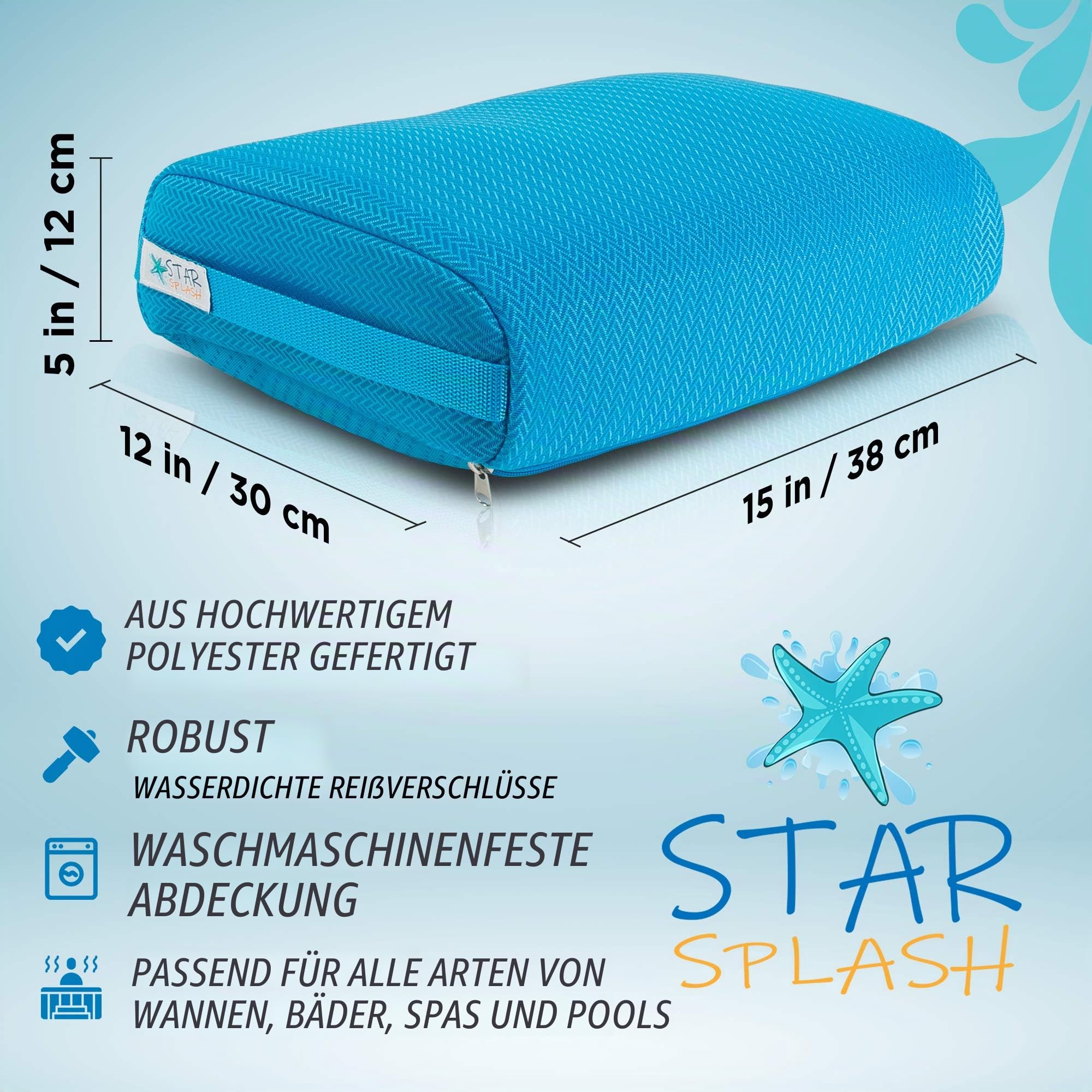 Star Splash Whirlpool Sitzkissen 38cmx30cmx12cm – Sitz Whirlpool mit Rutschfestem Micro Dot Boden und 6 Sektionen mit Gewichten - Schnell Trocknendes Badewannenkissen für Drinnen oder Draußen
