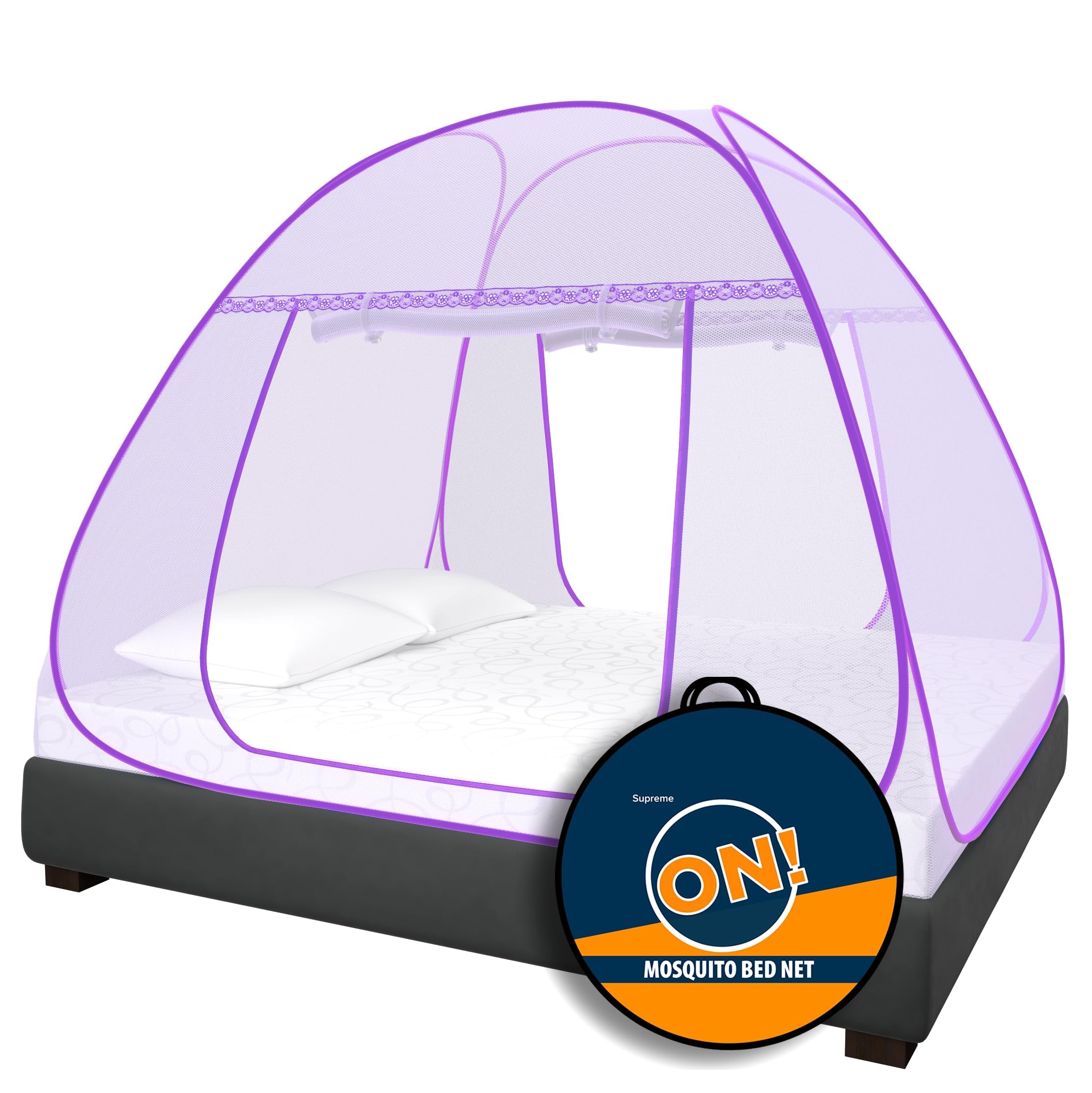 Supreme On Purple Double Bed Mosquito Net, King-Size (6.5 Feet X 6.5 Feet) Premium Purple Machardani, Strong and Durable, Tent Type, Foldable, Corrosion Resistant [200 Cm X 200 Cm X 140 Cm]-image-39