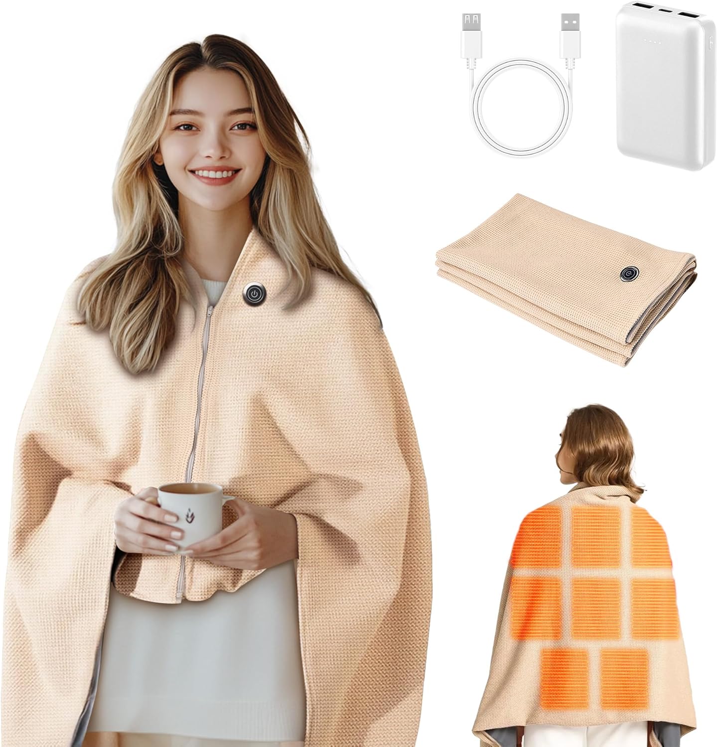 Portable heated shawl wrap