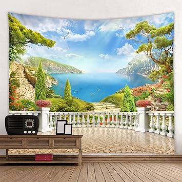 Amazon Co Jp タペストリー インテリア 海 太陽 青空 夏 岩 風景 景色 おしゃれ 落ち着く プレゼント サプライズ クラシック 背景 新居祝い 布製 横 森のタペストリ ー壁掛け風景壁のタペストリ ー寝室のリビングルームの寮のための神秘的な壁のタペストリー ホーム