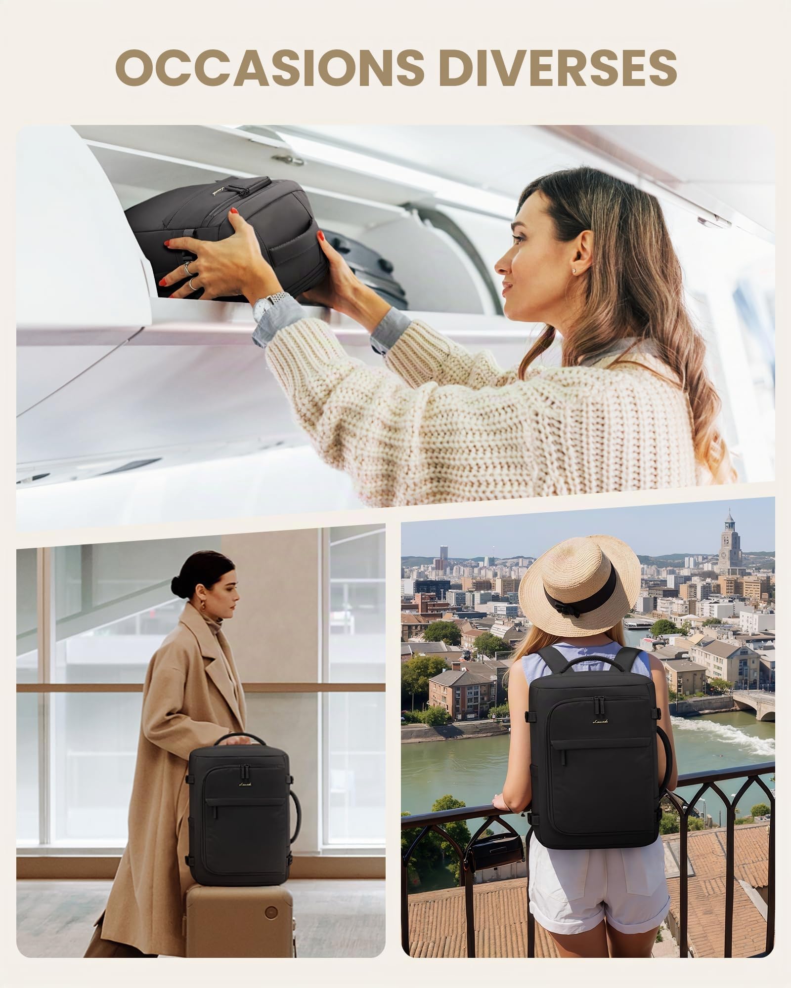 LOVEVOOK Sac À Dos Voyage Cabine Avion 40L Antivol Imperméable Ordinateur