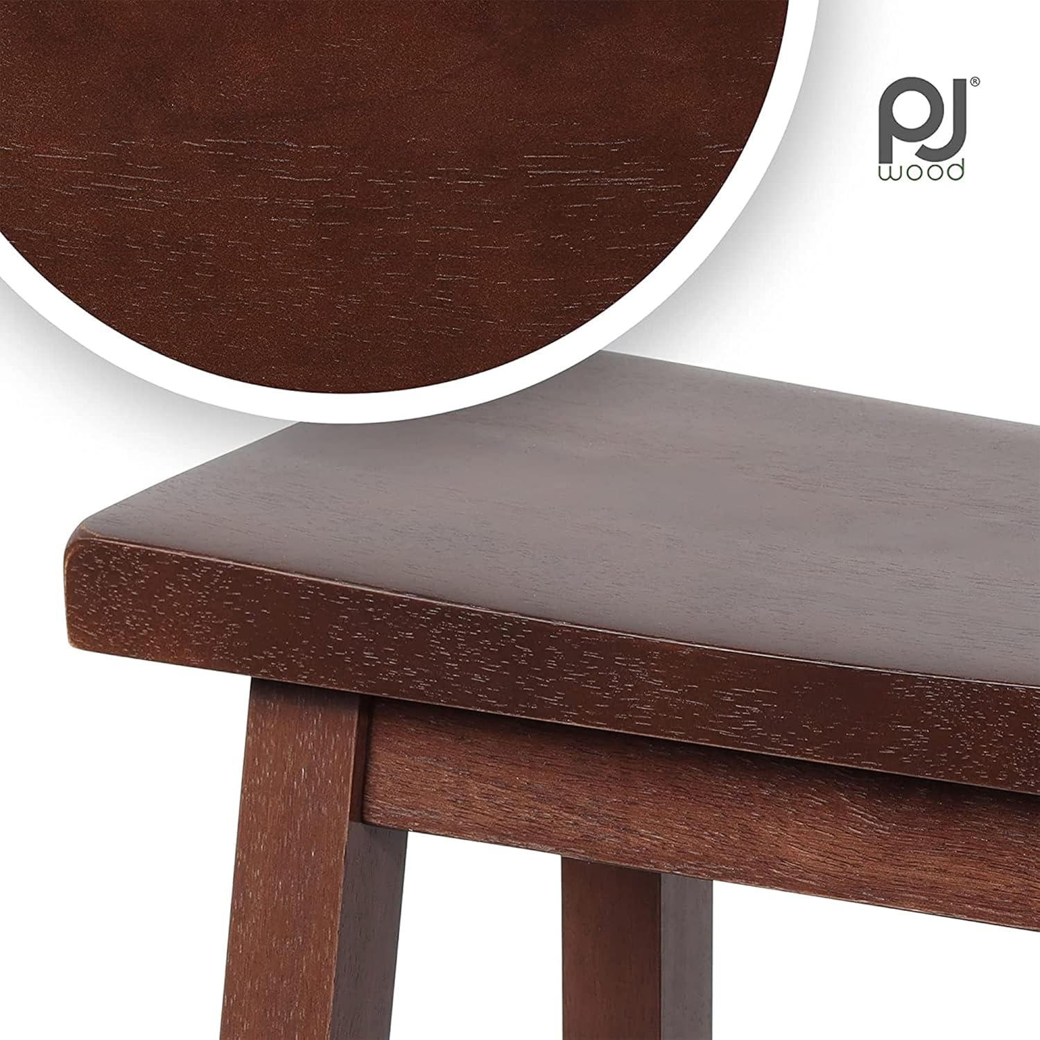 PJ Wood Classic Saddle-Seat 24'' Tall Kitchen Counter Stool for Homes, Dining Spaces, and Bars with Backless Seat, 4 Square Legs, Walnut (2 Pack)