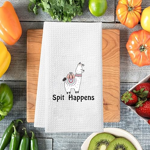 Miniatura 5 de PXTIDY Divertida toalla de cocina con llama Spit Happens, paño de plato de llama, regalo de inauguración de la casa, toalla temática de alpaca,