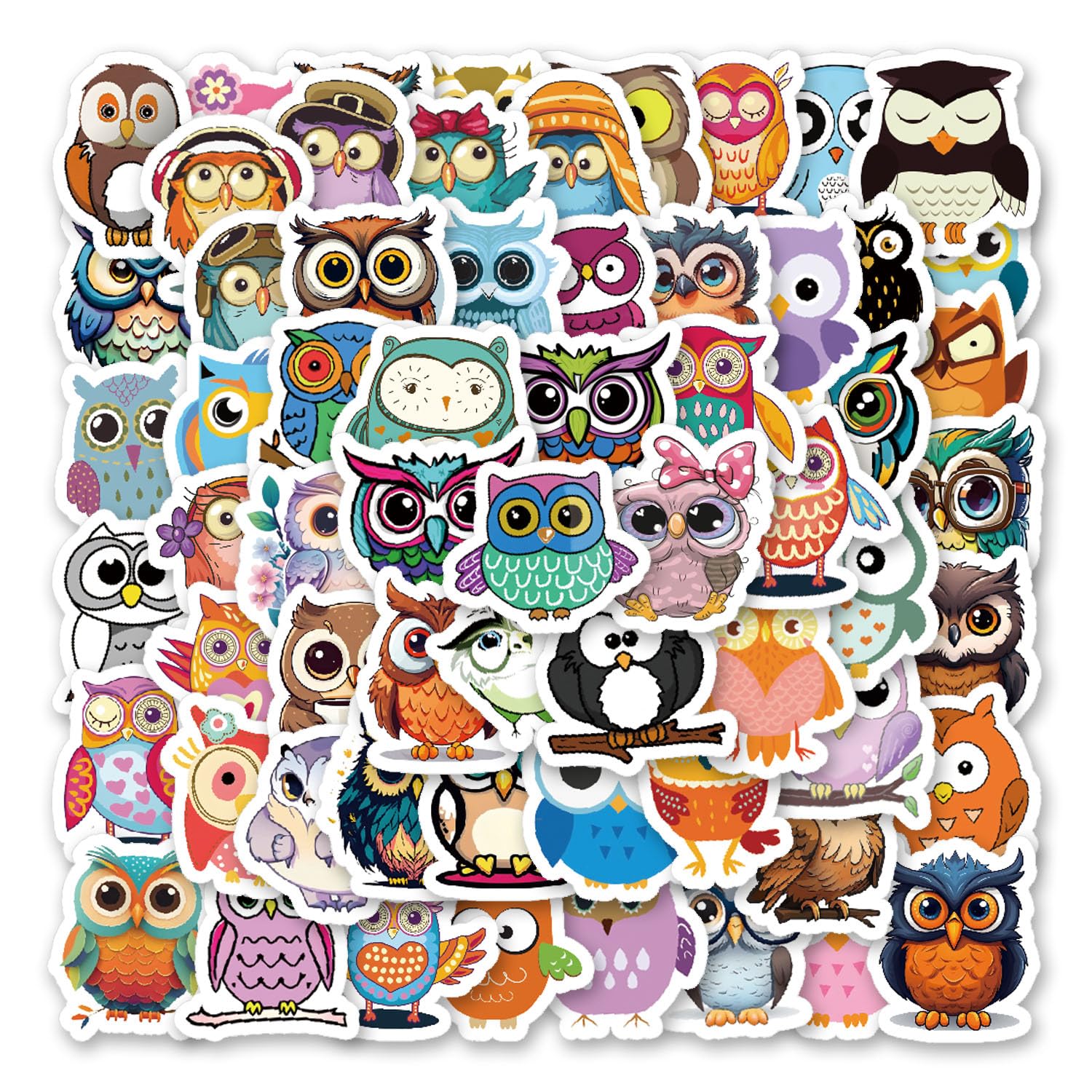 60Pcs Owl Cartoon Animals Stickers Waterproof Vinyl Stickers for Adults for Water Bottles Bicycle Laptop Luggage Computer Mobile Phone Skateboard for