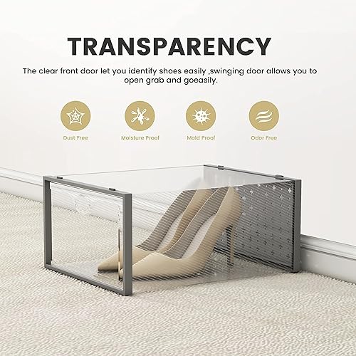 Miniatura 6 de Pinkpum Caja de almacenamiento de zapatos XXL para talla 14, organizador de zapatos apilable de plástico transparente para armario, paquete de 12,