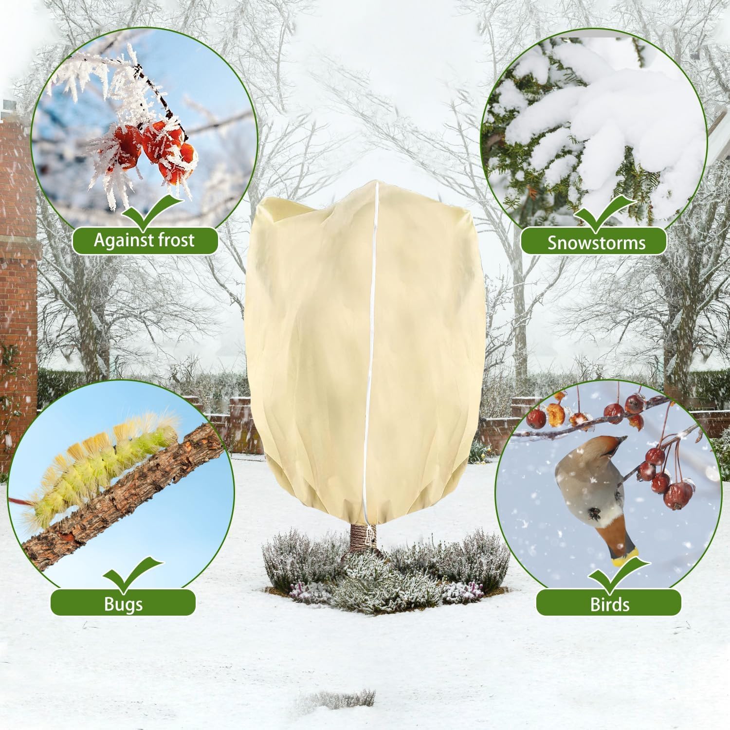 WISD 4 Coperture Invernali Per Piante 60x80 Cm, In Tessuto Non Tessuto 80g/m², Con Cerniera E Cordino. Protegge Da Gelo E Insetti.
