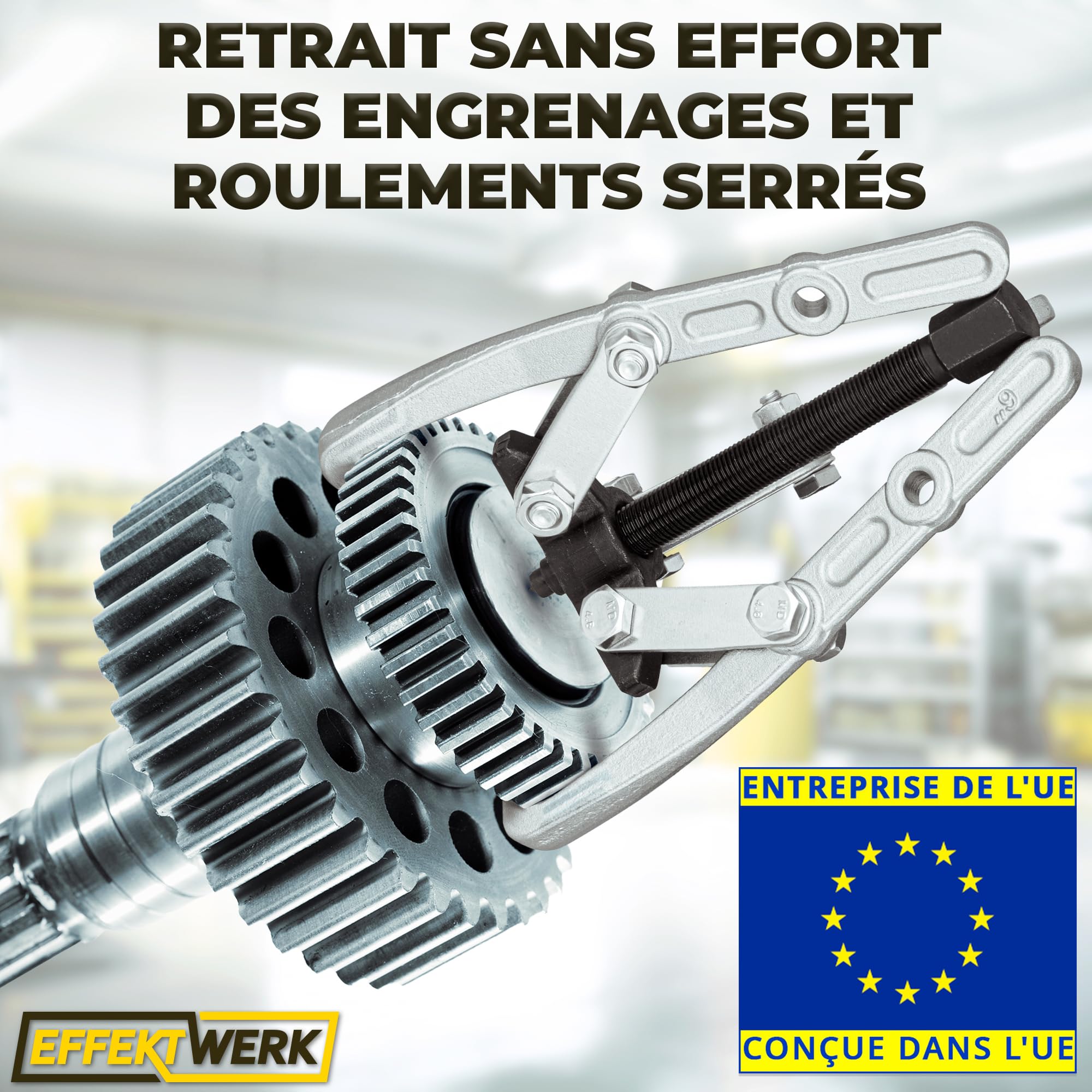 Extracteur d'engrenage à 3 mâchoires - 6" / 15 cm - Kit de dépose de roulement de roue pour poulie serrée, volant d'inertie et disque de frein - Robuste avec mâchoires réversibles