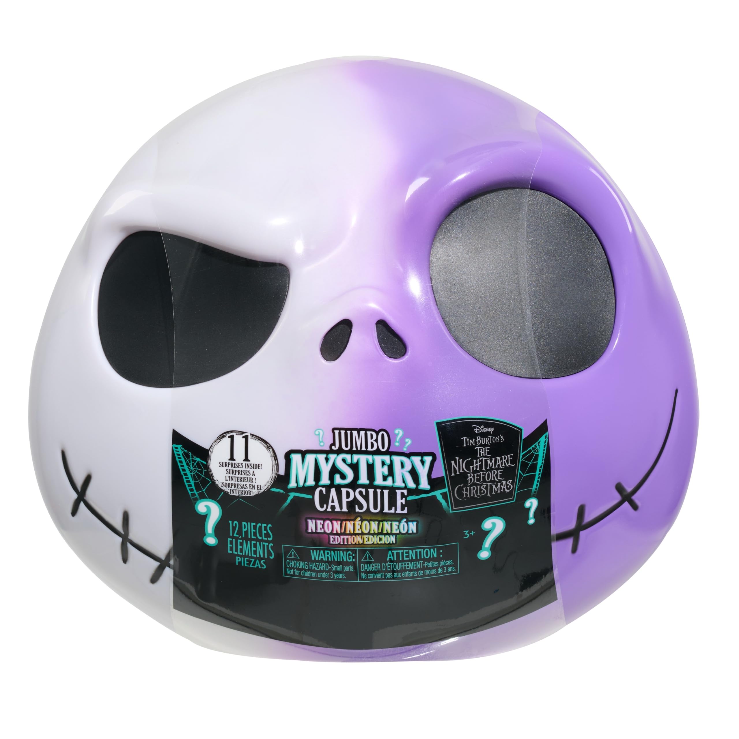 Disney Tim Burton’s The Nightmare Before Christmas Jumbo Mystery Capsule | Neon Edition, 11 Surprises Including Figures, Stickers, Plush, Slinky Toy & More, Ages 3+