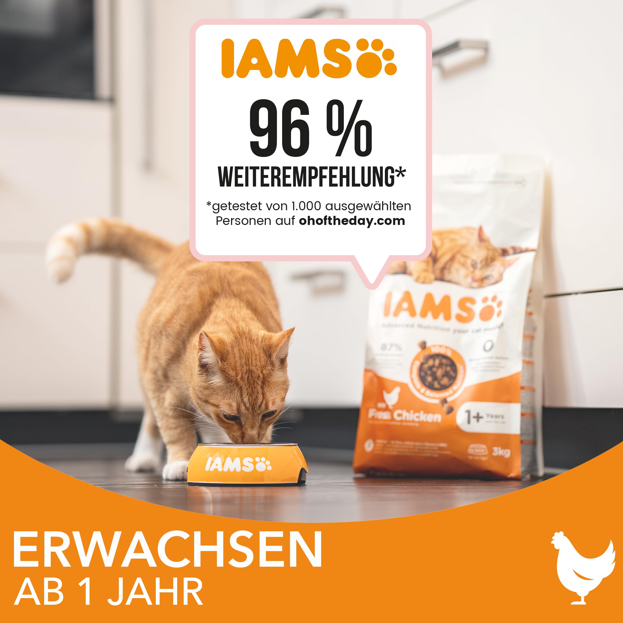 IAMS Katzenfutter trocken mit Huhn - Trockenfutter für Katzen im Alter von 1-6 Jahren, 10 kg