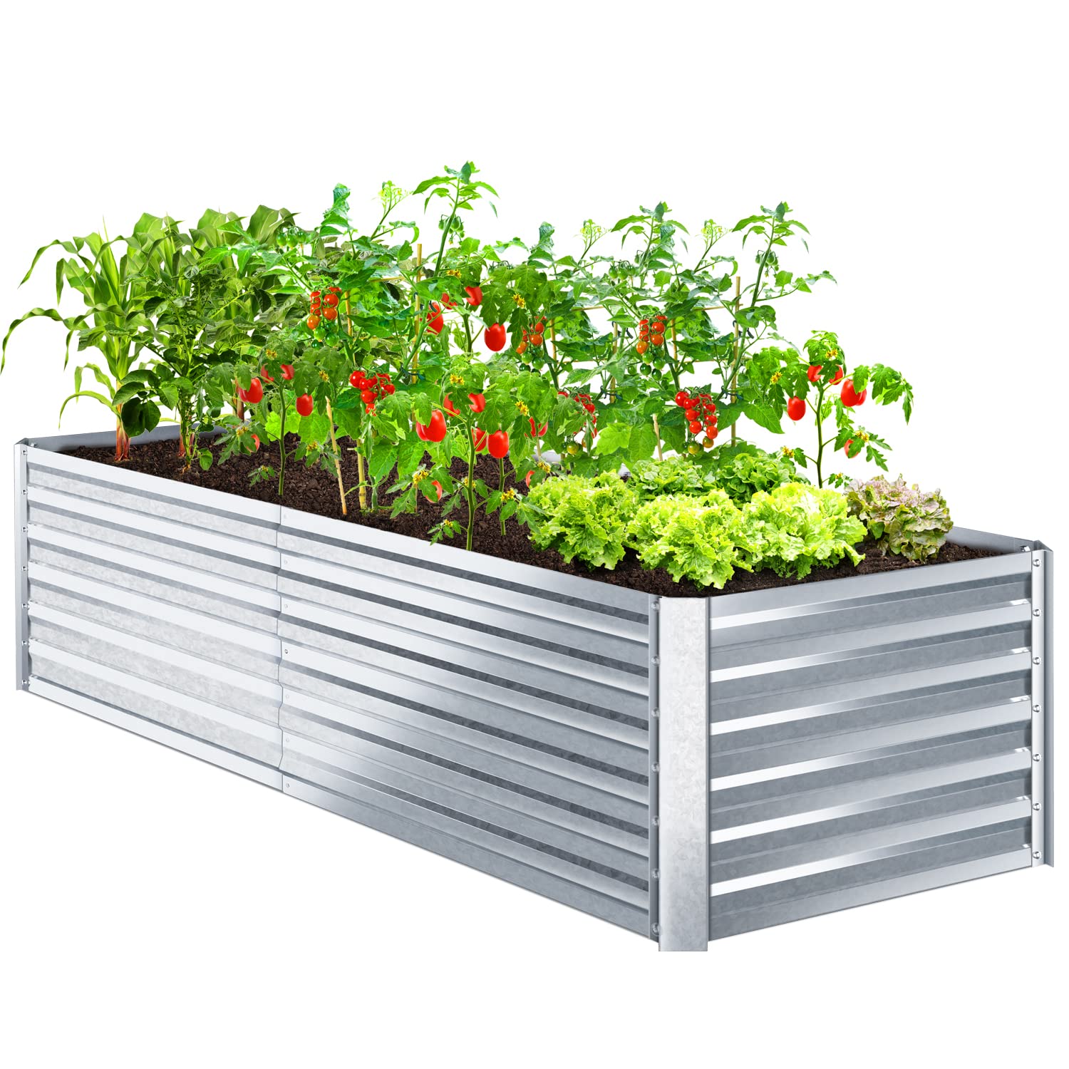 Ohuhu Metal Raised Garden Bed 8x3x1.9 ft, Galvanized Planter Box Raised Garden Bed Kit Outdoor, Extra-Large Reinforced Galvanized Steel Raised Boxes for Gardening Vegetables, Fruits, Flowers, Silver