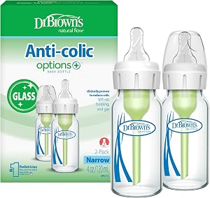 Biberons en verre Dr. Brown’s Natural Flow Anti-Colic Options+ étroits, 4 oz, paquet de 2