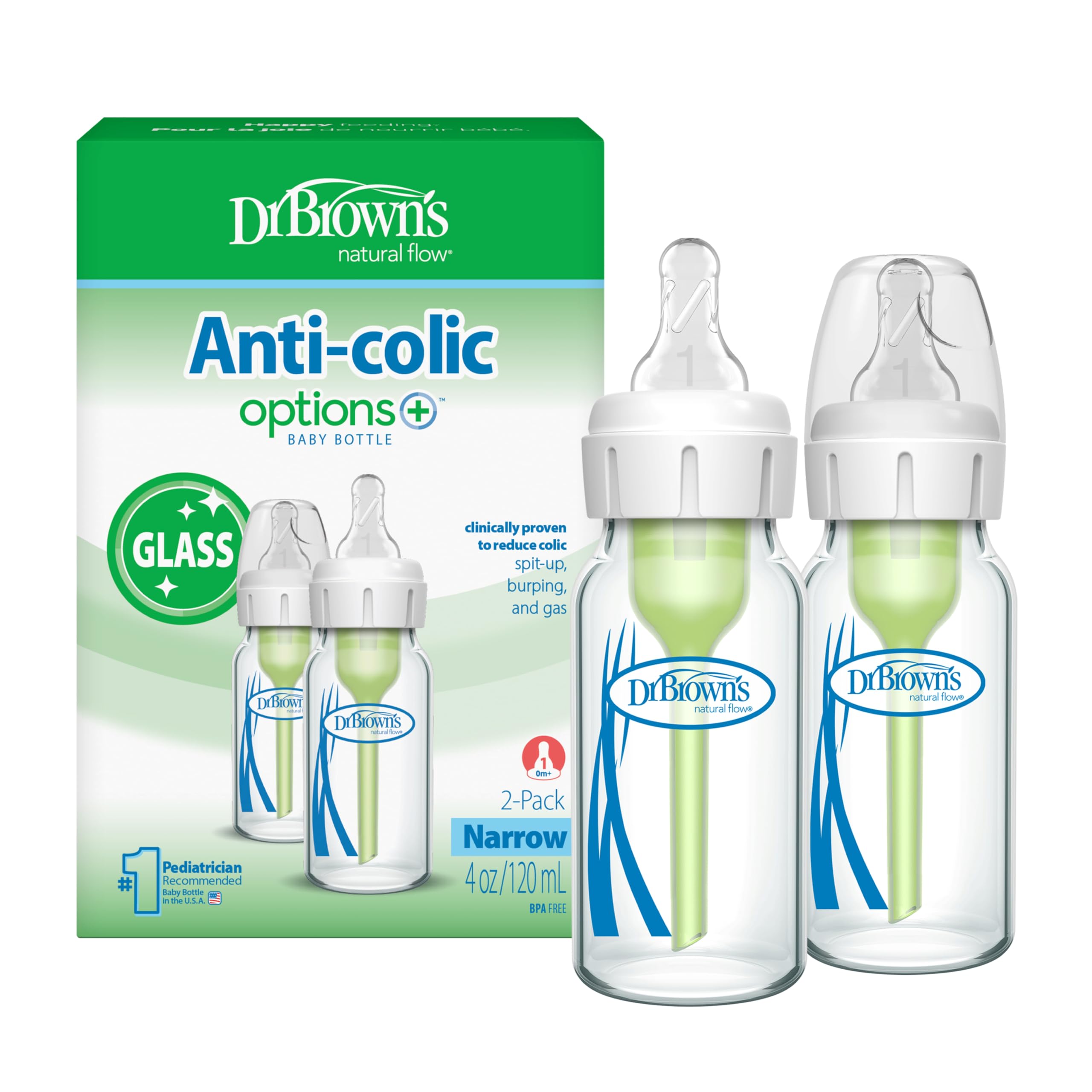 Dr. Brown's Natural Flow Options Babyflasche, schmal, 118 ml, 2 Stück