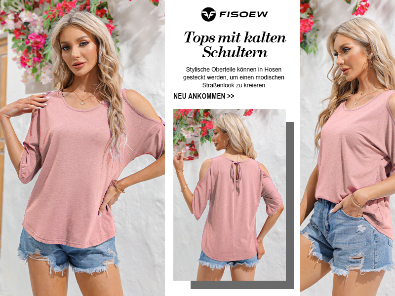 Fisoew - Maglietta da donna con scollo rotondo, con spalle | FindTheDeal
