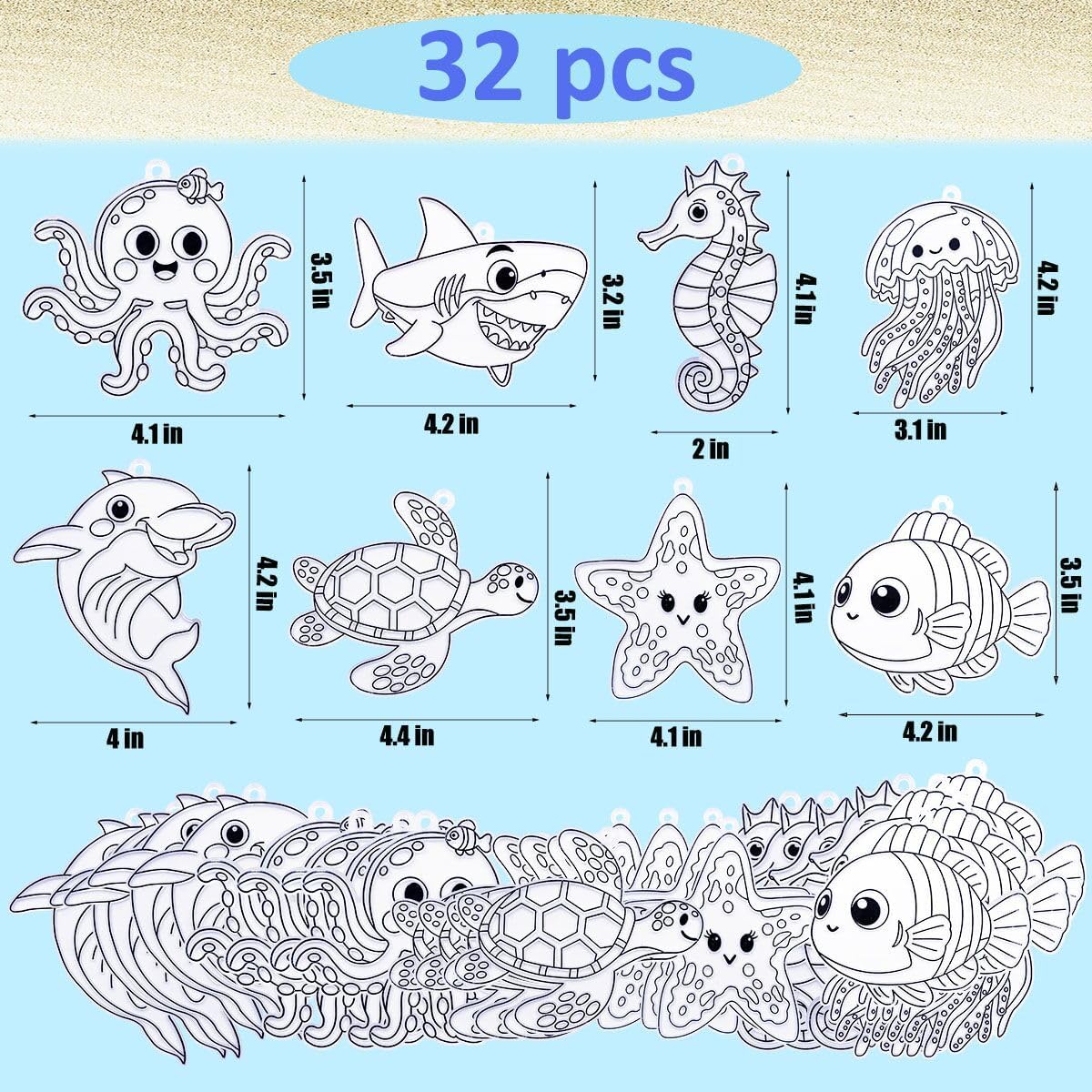 AUEKIV 32 Sets Summer Ocean Beach Suncatchers Window Art DIY Kits Sea Animals Sun Catcher Paint Your Own Crafts Window Hanging Ornaments for Home Activity Art Project Birthday Party Favors
