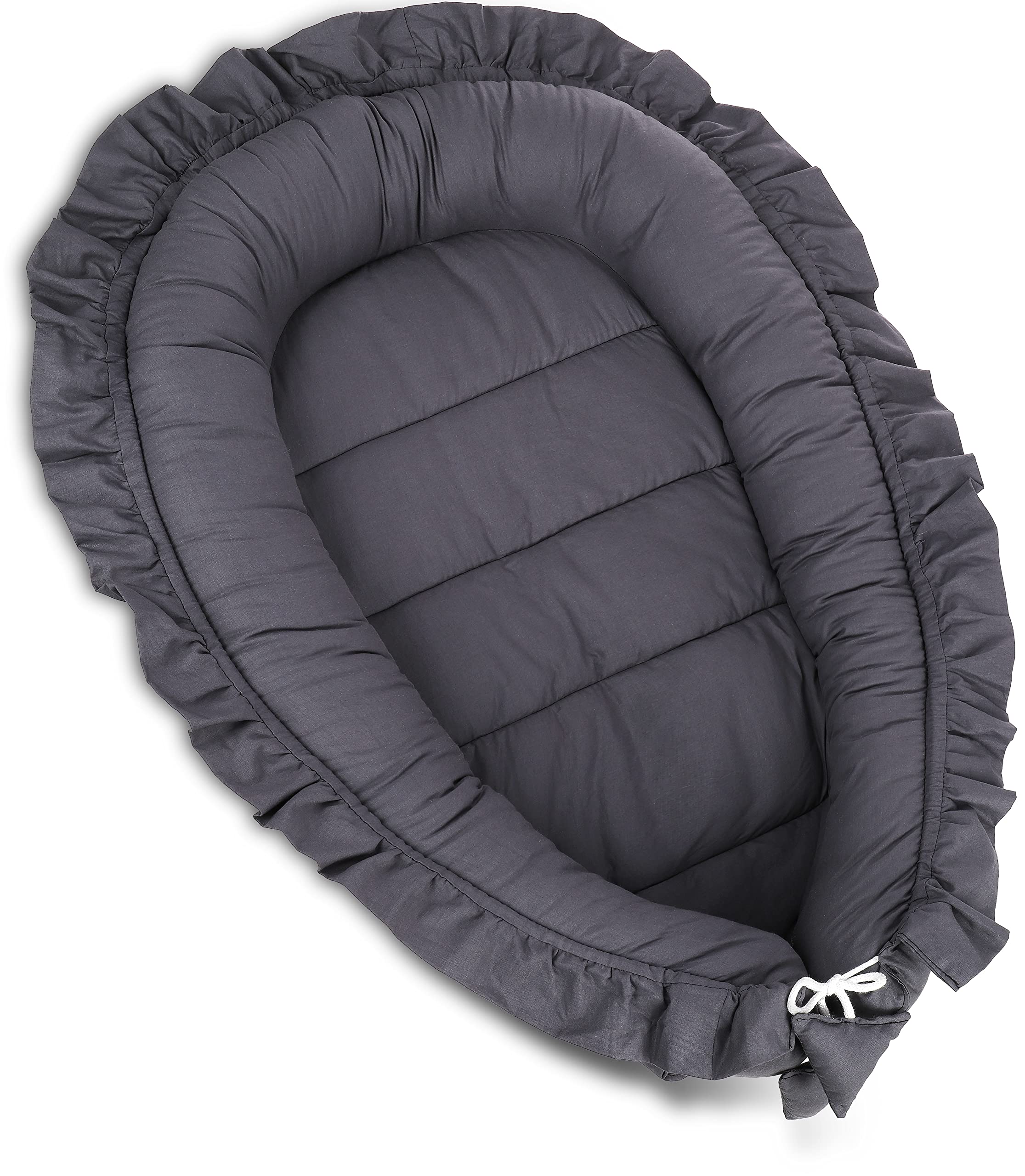 PIMKO Babynest mit rüschen Babynestchen für Baby Kuschelnest Babykokon für Säuglinge und Neugeborene 100% Baumwolle Nestchen geeignet für Zuhause 55 x 90 cm (Vulcano)