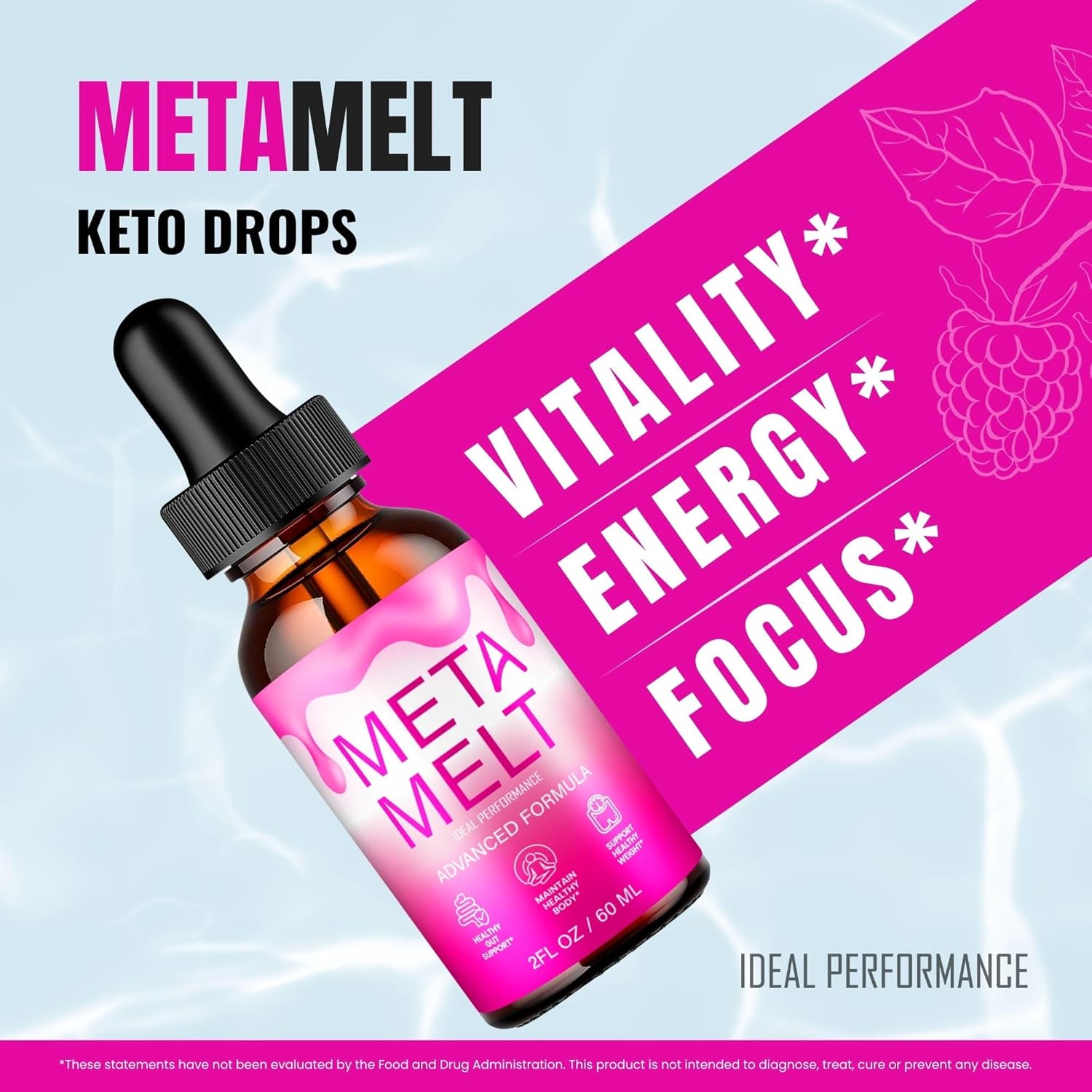 Meta Melt Drops, Official Meta Melt Supplement Droppers - Maximum Strength, All Natural Keto Liquid Formula to Sustain Active Lifestyle & Fitness Goals, Premium MetaMelt Advanced Reviews (3 Pack)