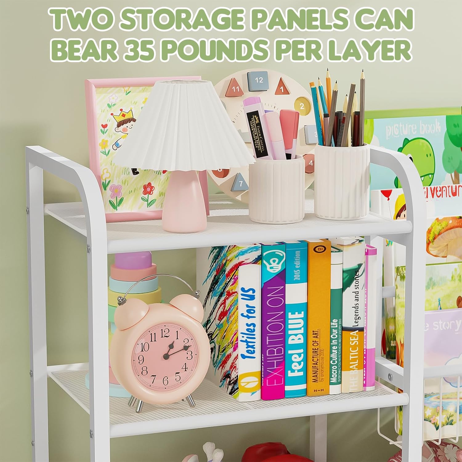 Kids Bookshelf and Toy Storage, 3-Tier Book Shelf for Kids Rooms, Baby Bookcase with Storage Shelf, Stuffed Animal Storage, Montessori Toddler Bookshelf for Nursery, Playroom, Bedroom