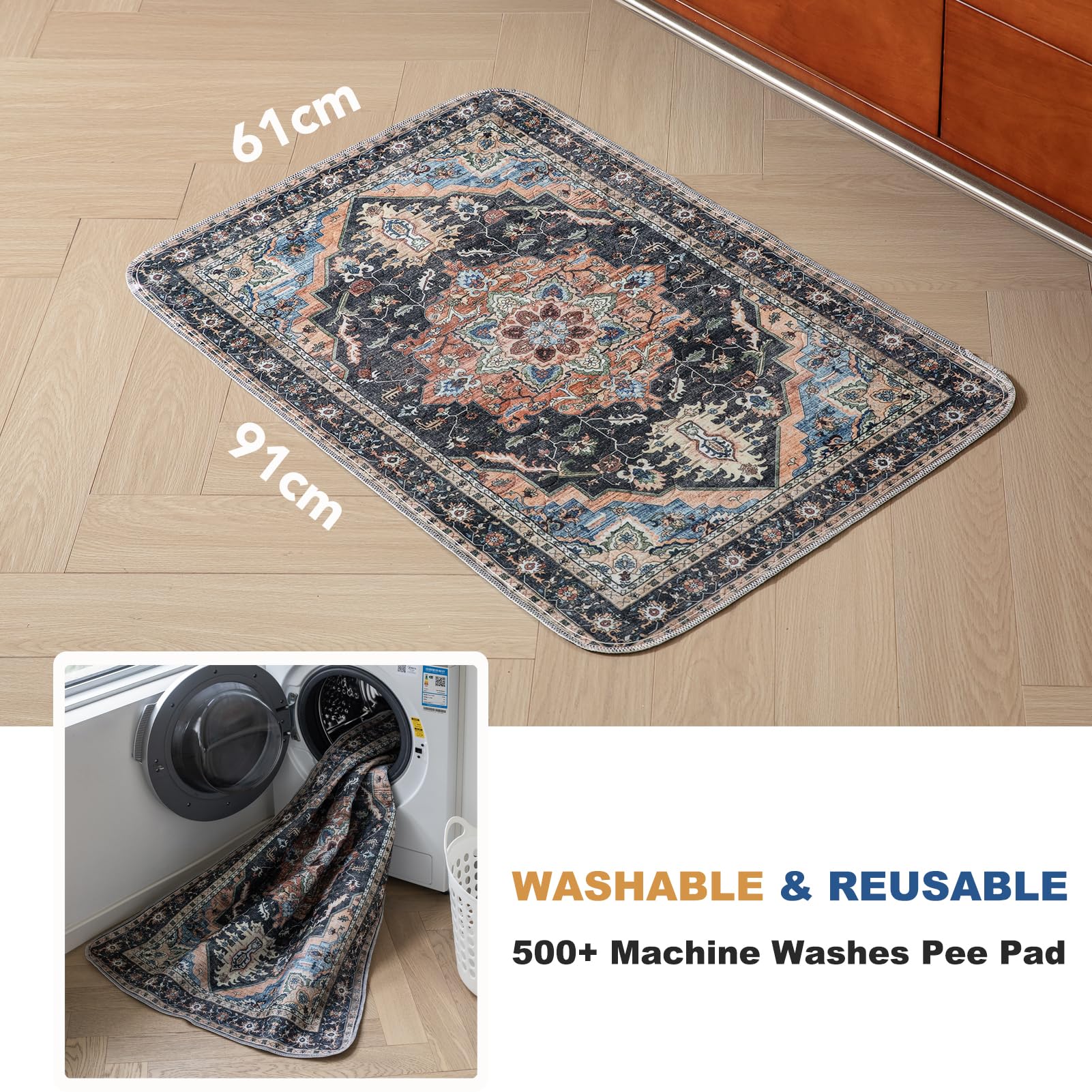 BomDa Tappeti Lavabili per Cani, 2 Pezzi Tappeti Assorbenti Riutilizzabili, Tappetino per Addestramento del Cane, Gatti, Conigli, Porcellini d'India, Antiscivolo (Pattern 2, 61x91.5cm)