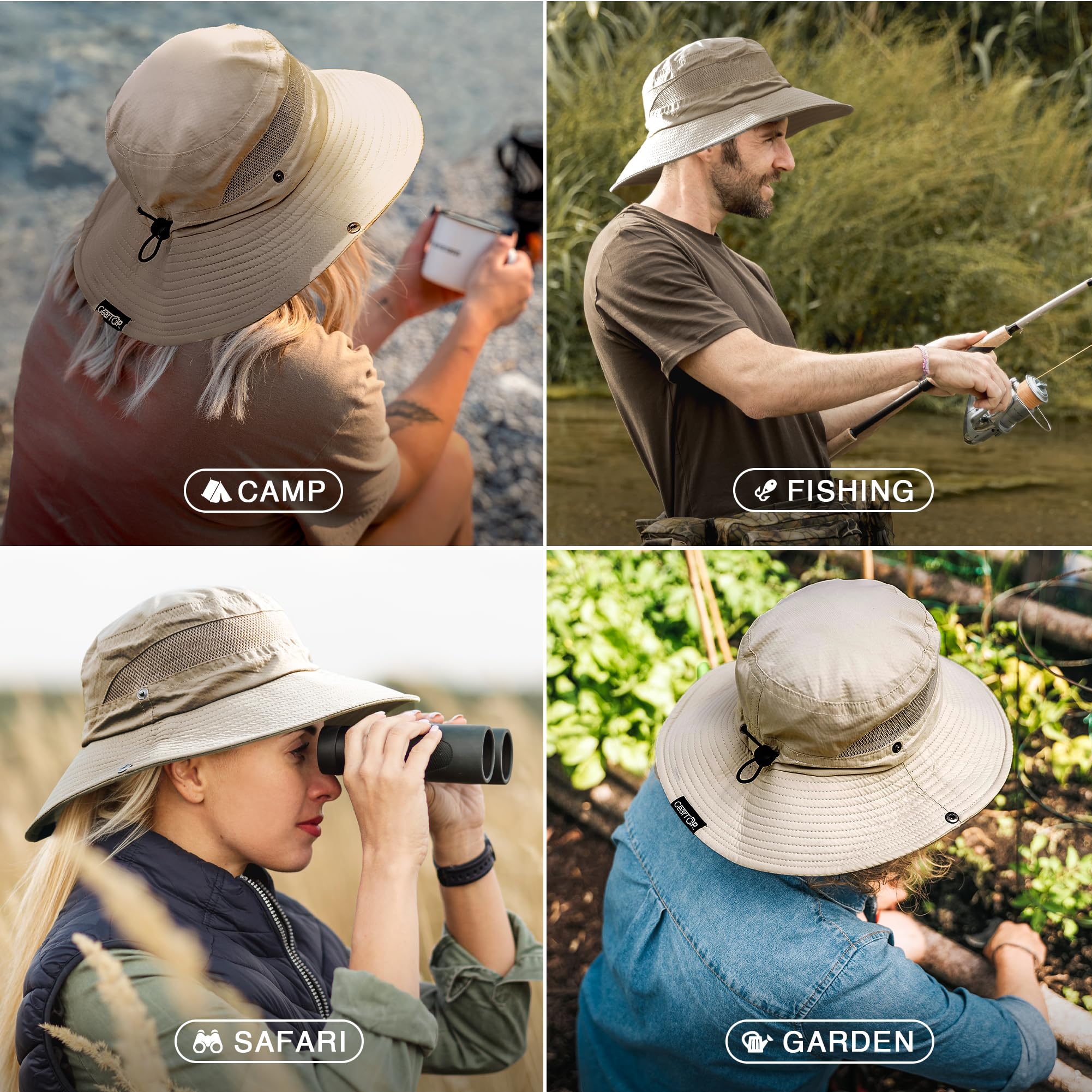 Sombrero de pesca UPF 50+ sombrero de ala ancha para hombres y mujeres, sombreros de pescador para hombre con protección UV para senderismo, sombreros de playa, Caqui 7