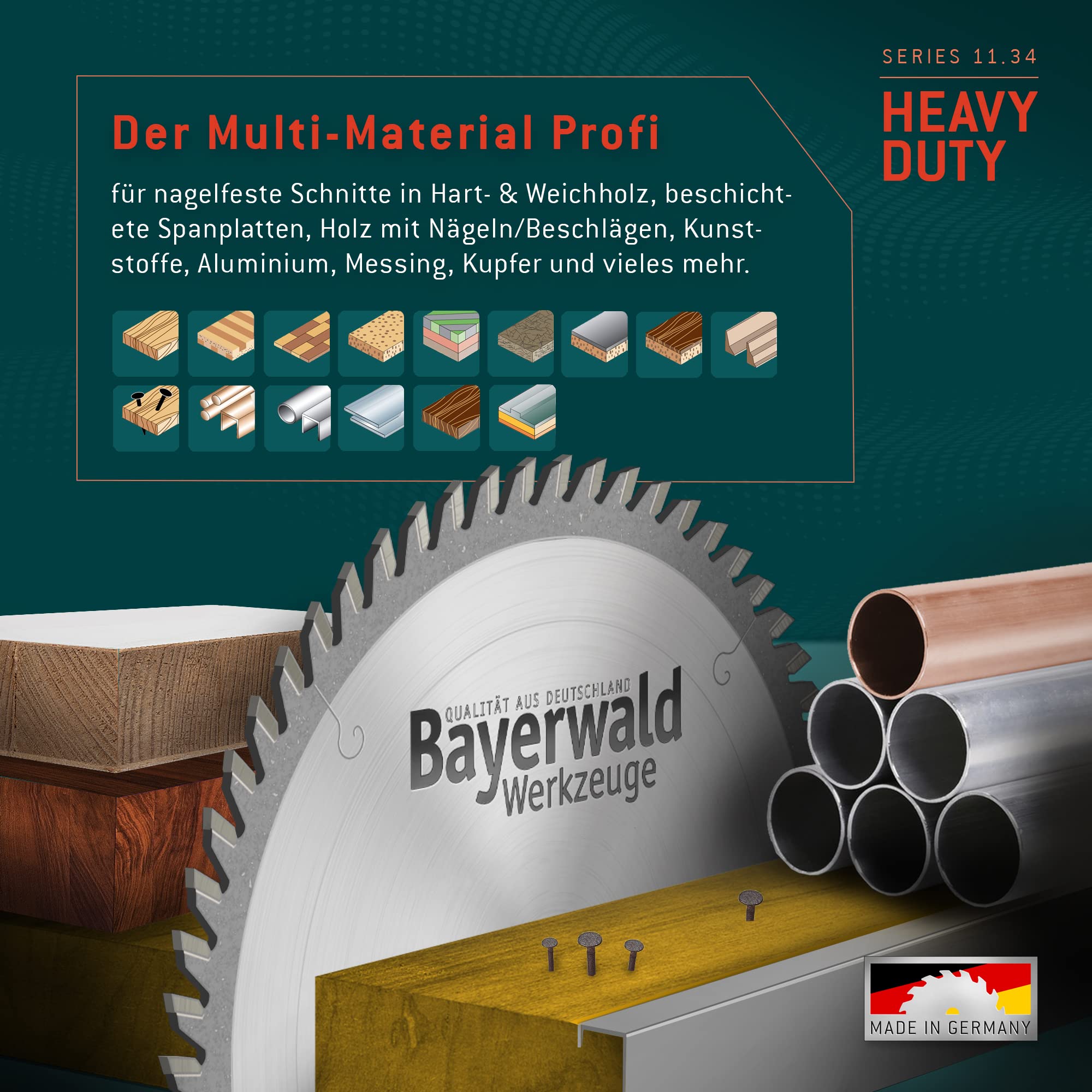 Bayerwald - Hoja de sierra circular HM, diámetro 210 mm x 2,8 mm x 30 mm, diente plano trapezoidal (54 dientes), orificios secundarios: 2/7/42, para uso universal en sierras circulares de mano
