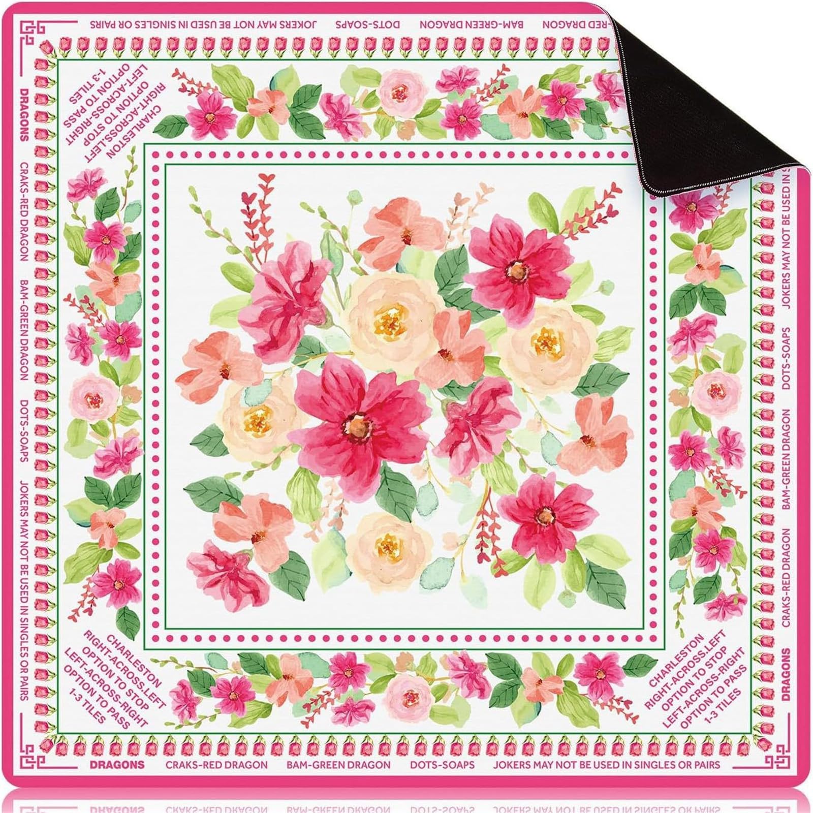 Lukery Silent Wear-Resistant Square Mahjong Mat for Table (Floral,120x120cm)