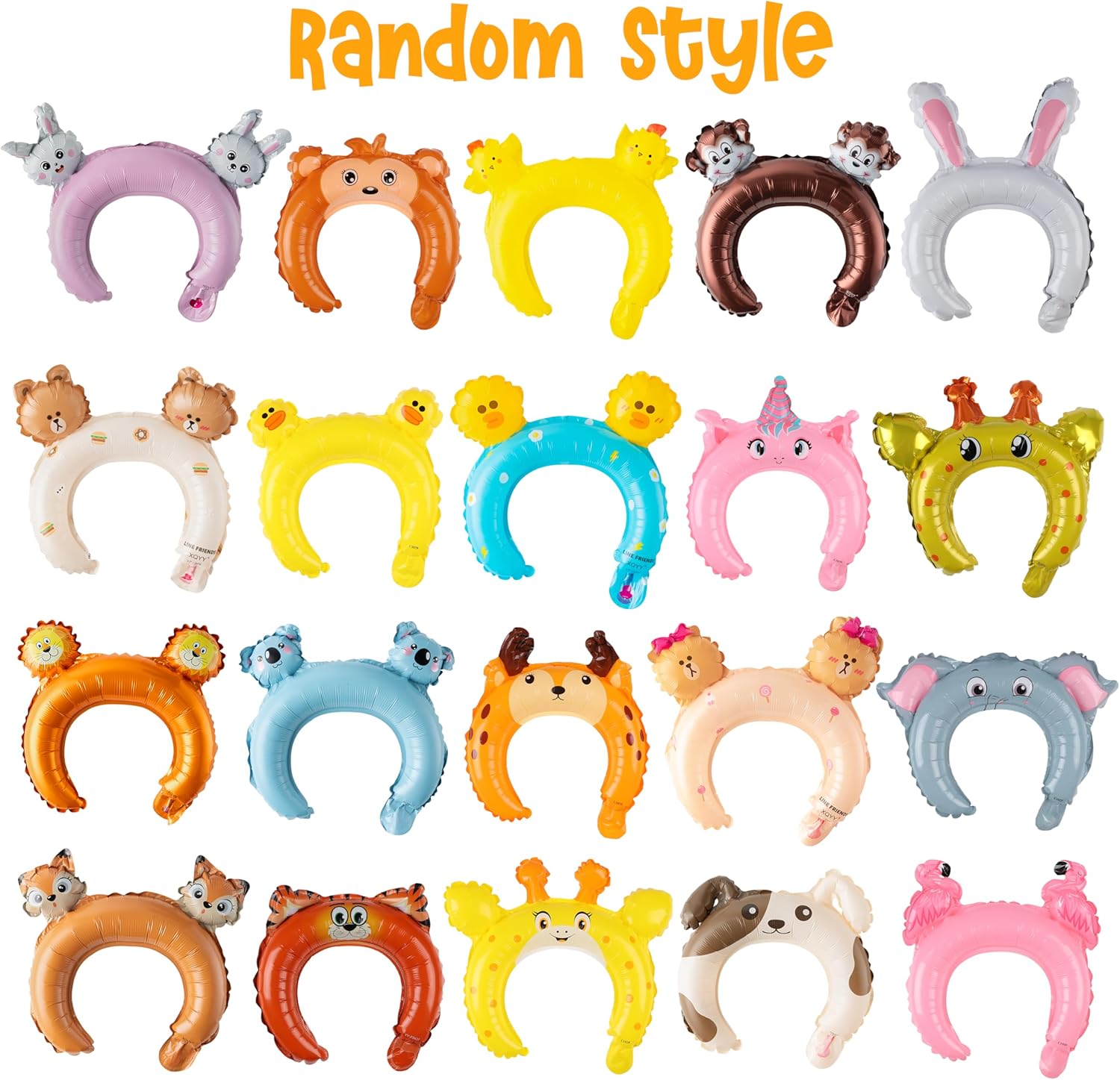MALLMALL6 50p Zoo Animal Inflatable Headbands Wildlife Balloon Hair Hoop Include Forest Safari Farm Animals Jungle Theme Birthday Party Supplies with Animal Stickers Party Favors Costumes for Kids