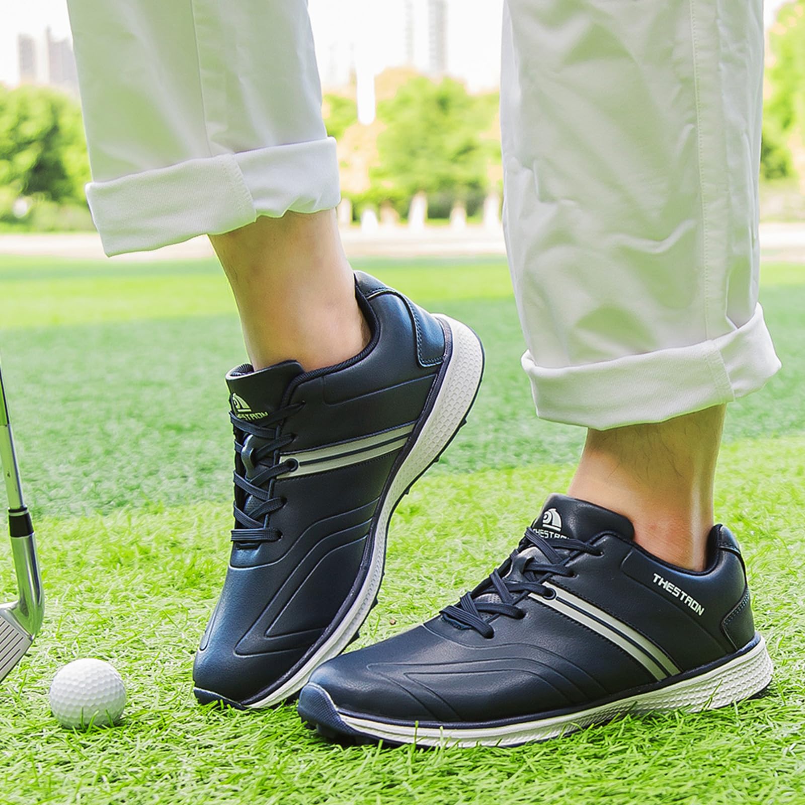 Zapatos de Golf Hombre Impermeable Ajuste Ancho Zapato de Golfs Informales Antideslizantes Talla Grande