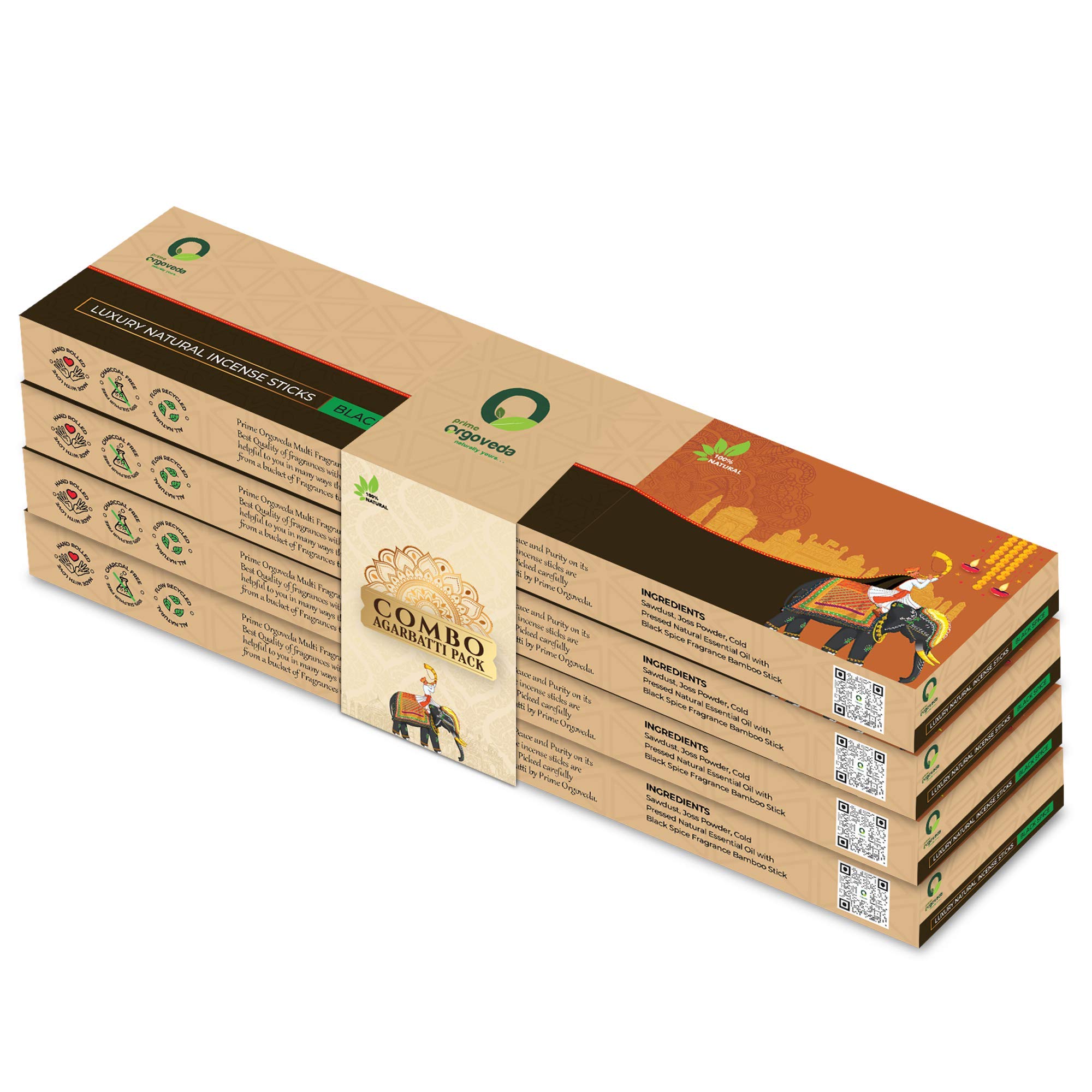 Black Spice Incense Sticks Agarbatti (25 Sticks Pack of 4) | Prime Orgoveda | 100% Natural | Black Spice Incense Sticks | No Bamboo | No Charcoal | Black Spice Fragrance | Agarbatti Sticks