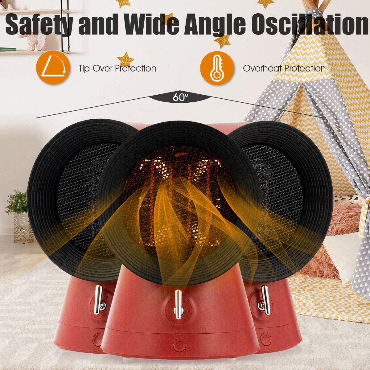 Amazon.com: COSTWAY 2 in 1 Mini Electric Space Heater Cooling Fan, 3 Modes  1500W Small Portable Ceramic Heater, 2 Seconds Heating, Overheat and  Tip-Over Protections, Desktop Design For Indoor Home and Office