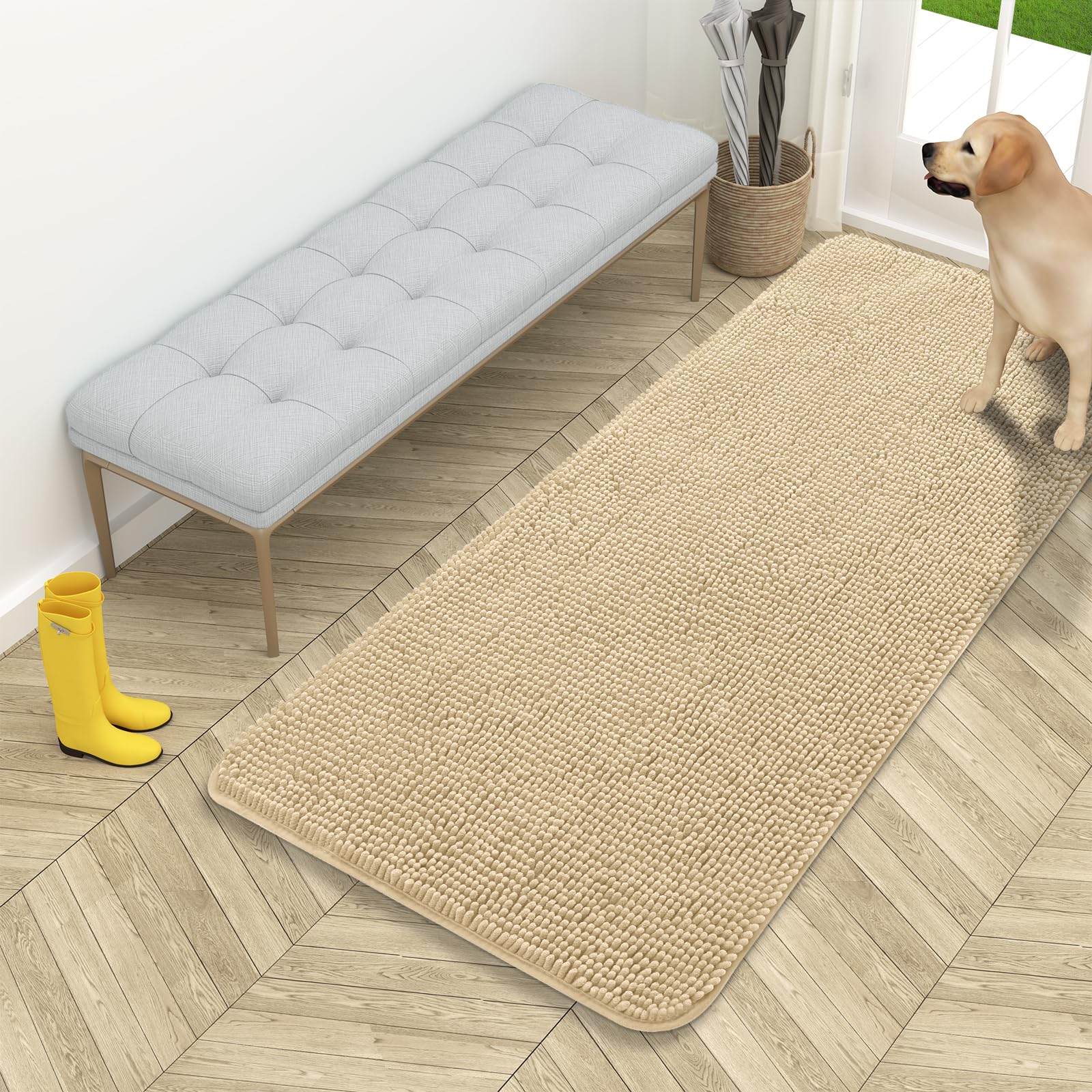 OLANLY Dog Door Mat for Muddy Paws 54x24, Super Absorbent Chenille Mud Mat
