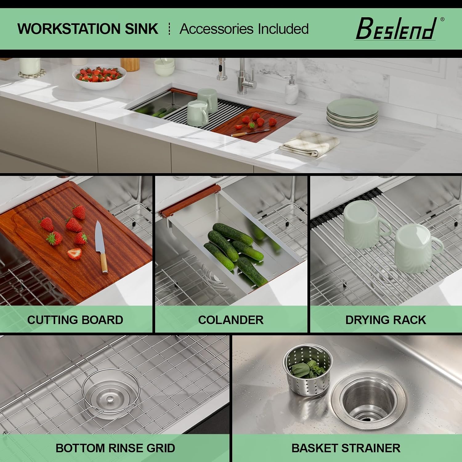 33 Undermount Kitchen Sink - Beslend 33x19 Undermount Kitchen Sinks Workstation Stainless Steel 16 Gauge Single Bowl 10 Inch Deep Ledge Basin