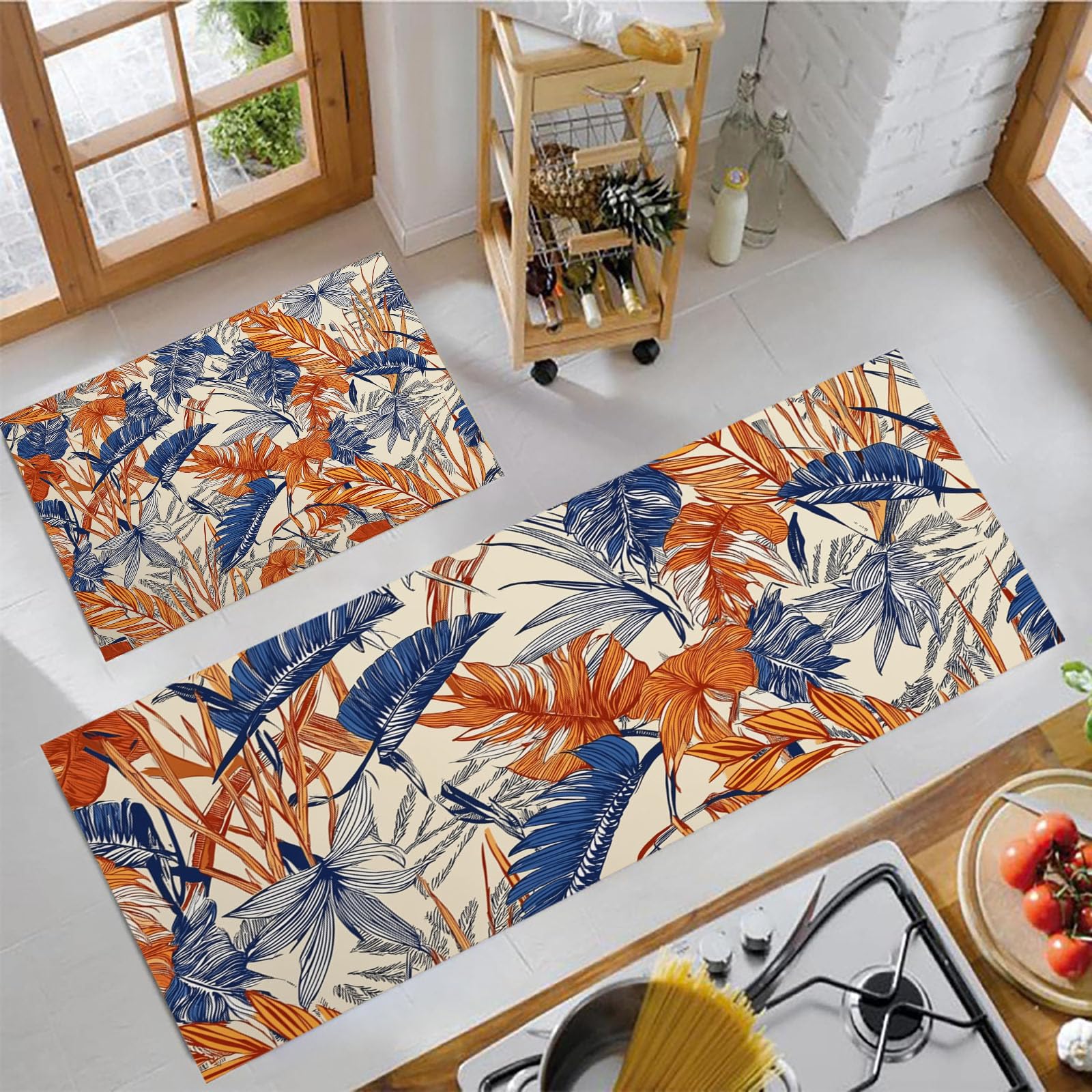 Alfombras de cocina tropicales para pasillo juego de 2 tapetes decorativos estilo vintage