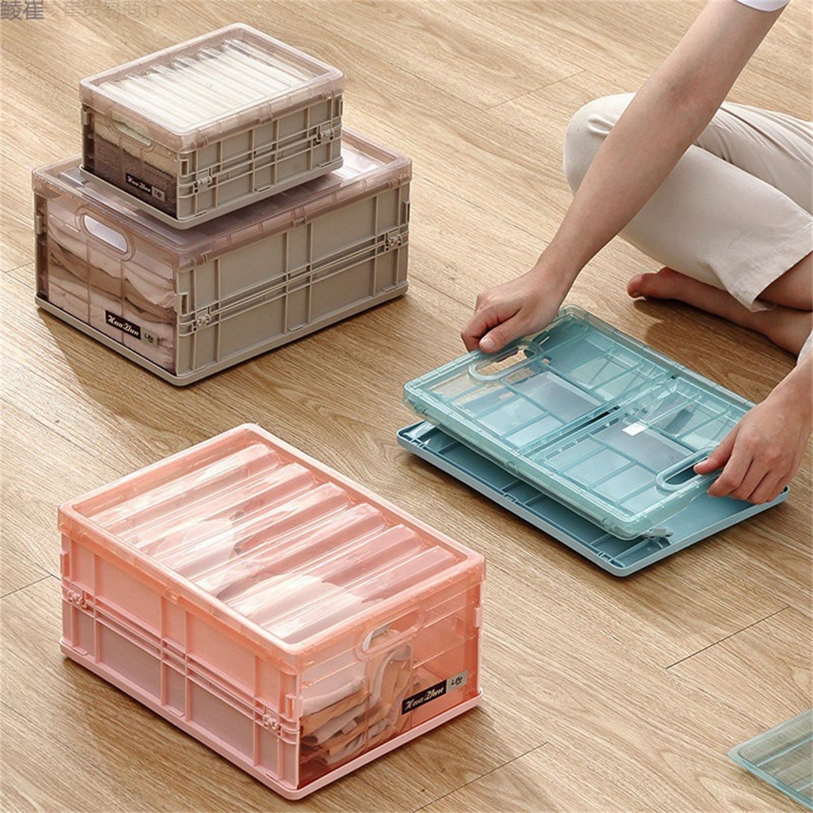 Scatole per Armadio con Coperchio Scatola Di Archiviazione In Plastica Scatola Di Archiviazione Trasparente Pieghevole Con Coperchio-F 44 * 30 * 21 Cm-Un