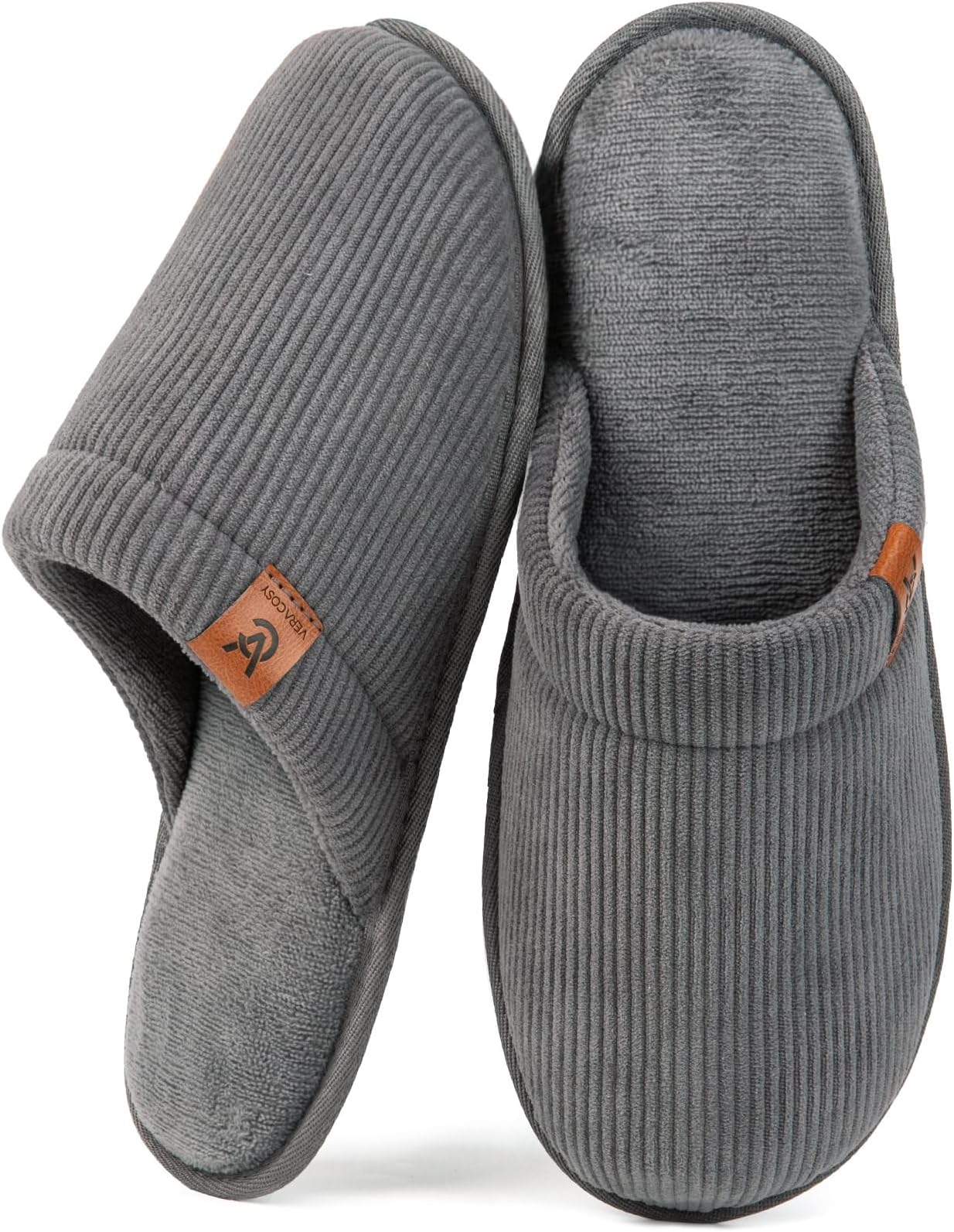 Men's Corduroy Scuff Slippers Soft Comfy Memory Foam Non-slip Indoor House Shoes