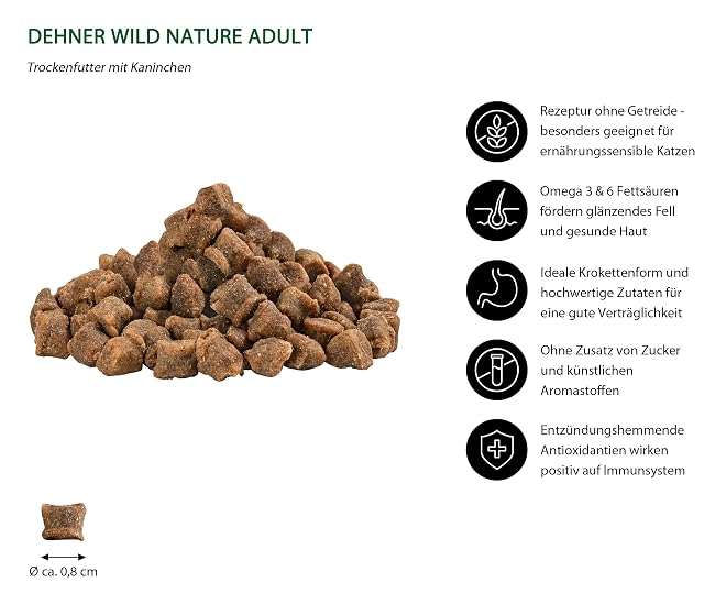 Foto 2 de 4 de Dehner Wild Nature - Comida para Gatos Heidetal, sin Cereales, para Gatos Adultos, Conejos, 1,5 kg