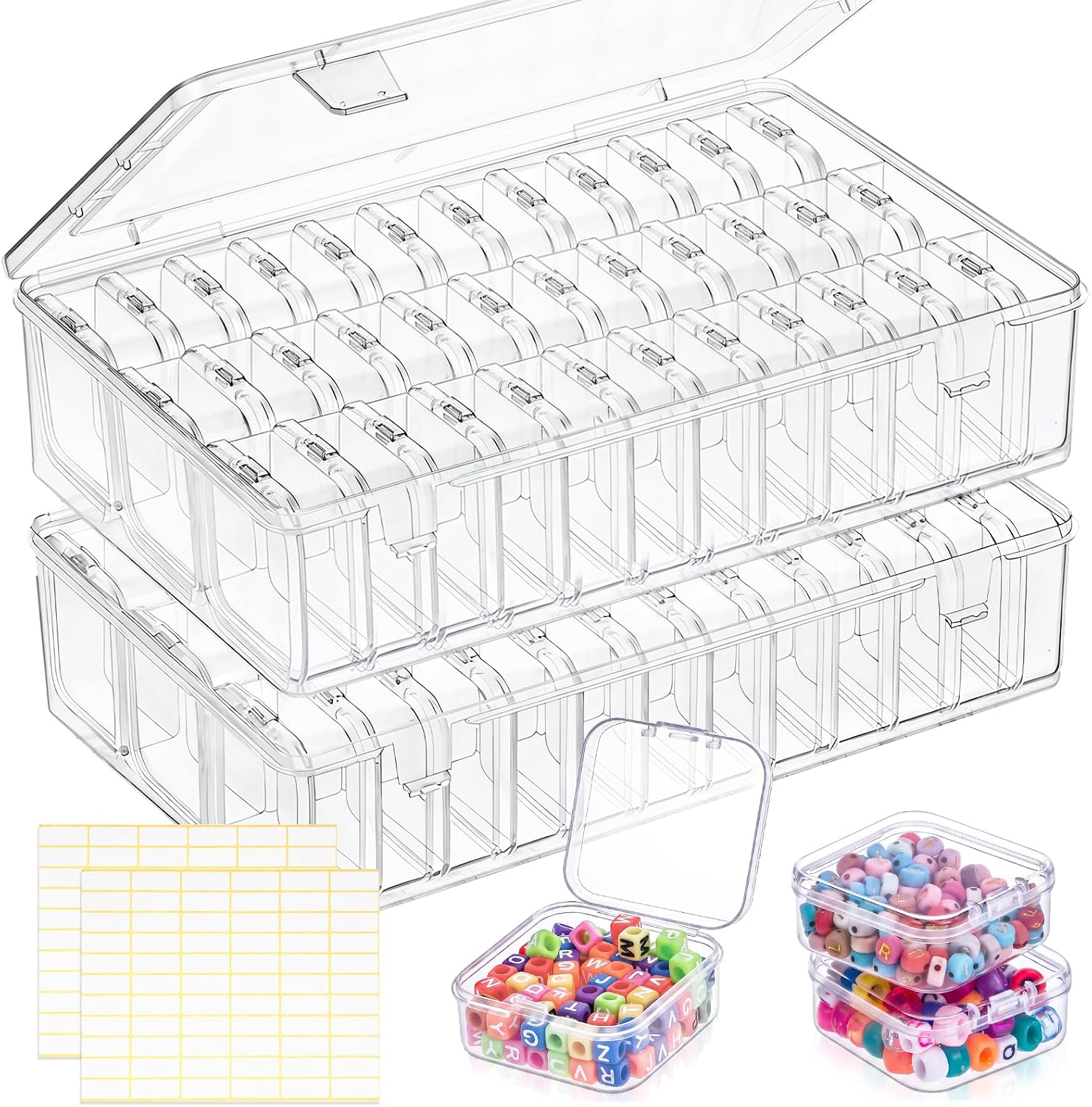 Bead Organizer Box 72 Pcs Small Clear Plastic Containers for Craft Jewelry