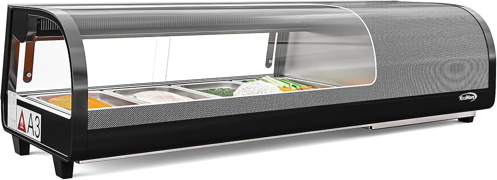 KoolMore 46 in. Glass Sushi Display Case Refrigerator ETL Listed with Stainless Steel Trays, Countertop Storage with Rear Access, Temperature Control, and LED Lighting in Black KM-SR46-BK