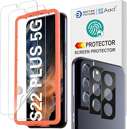 Compatible con huellas dactilares 2+2 Paquete de 2 Protector de pantalla de cristal suave para Samsung Galaxy S22 Plus 5G Protector de pantalla + 2