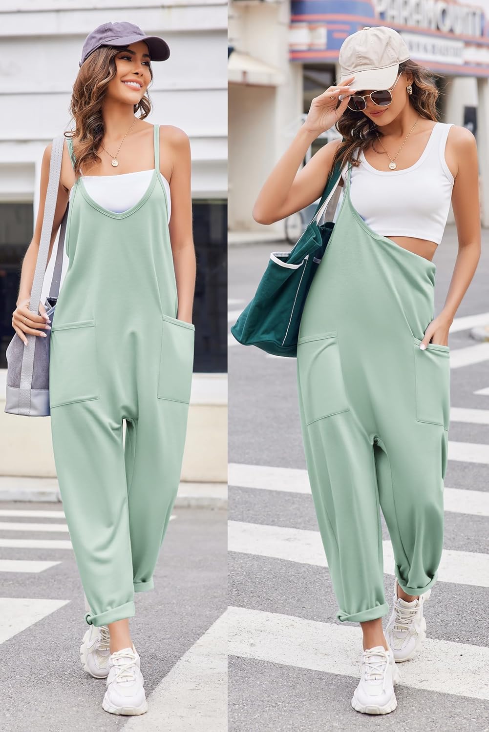 Ekouaer Womens Jumpsuit Sleeveless Casual Summer Overalls Jumpers Spaghetti Strap Baggy Long Pants Rompers with Pockets - Image 3