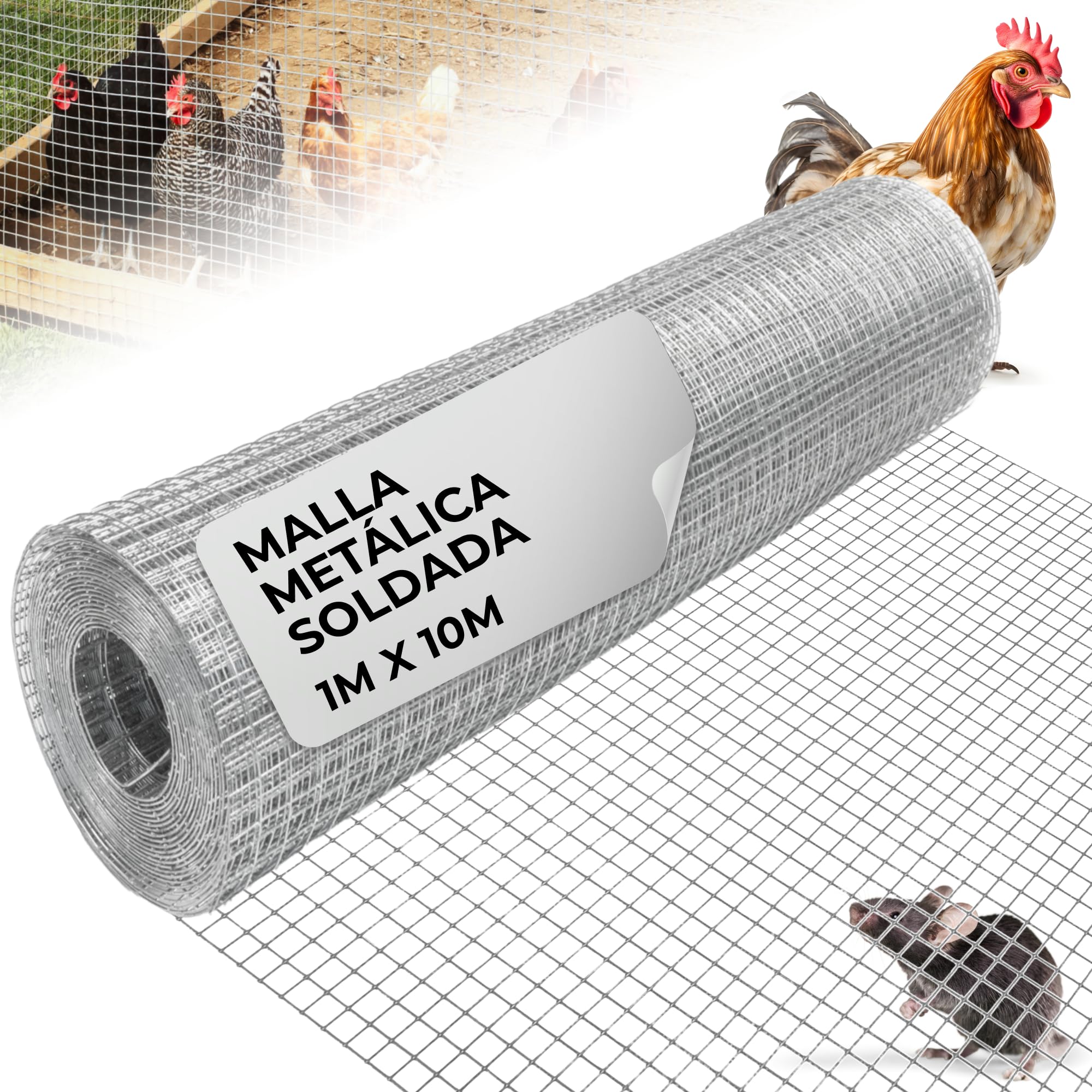 STREND PRO Malla Metálica | Soldada - Galvanizada | 1 m x 10 m | 0,8 mm, 12,7 x 12,7 mm | Malla Anti Topillos, Malla Conejos, Malla Liebres, Malla Pajareras | Malla Conejos, Gallinero