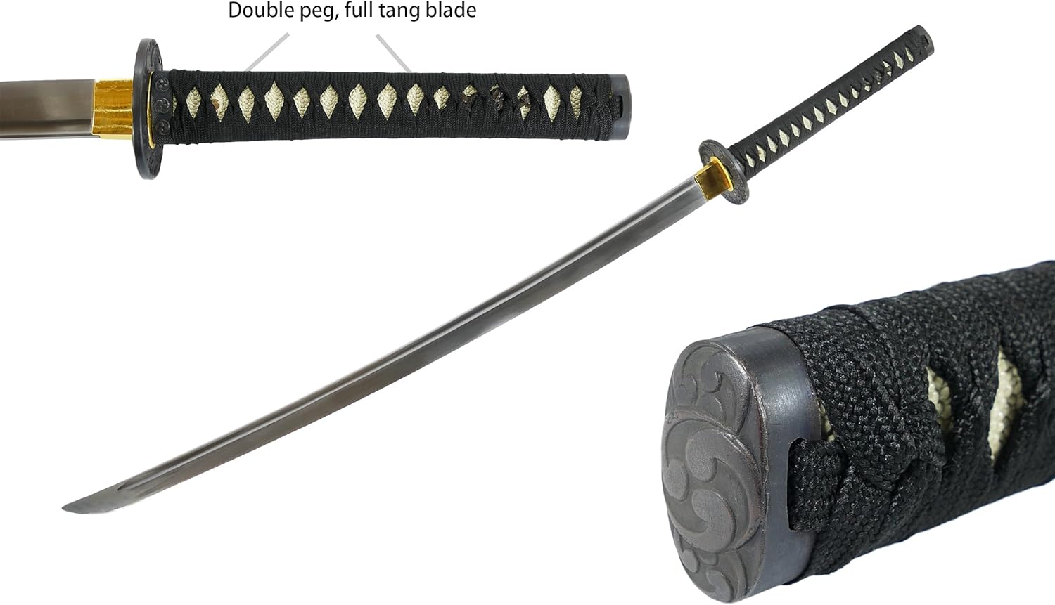 MAKOTO Handmade Sharp Katana Black Japanese Samurai Sword 40" (Warlord) - Image 3