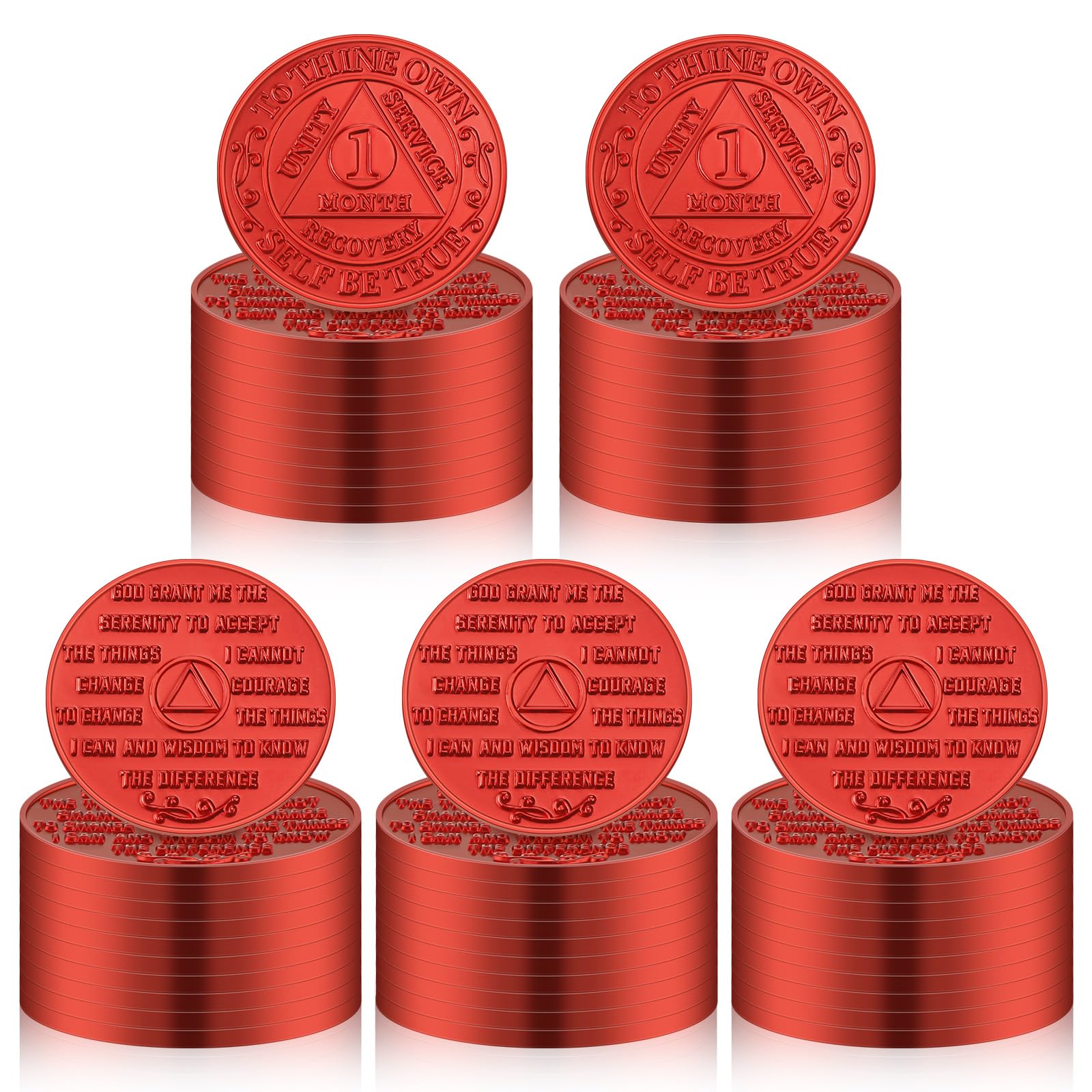 Siifert 60 Pcs Recovery 1 Month AA Chips and Medallions Bulk Sobriety Chips AA Tokens Alcoholics Anonymous Medallion Gifts Red Aluminum Commemorative