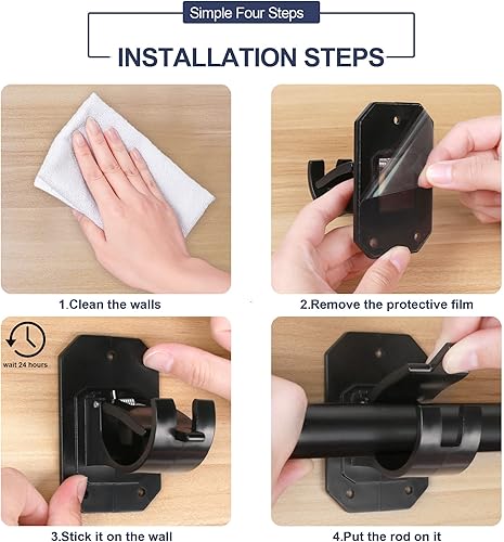 Miniatura 7 de 8 soportes de barra de cortina mejorados, sin taladrar, autoadhesivos, sin necesidad de taladrar, ganchos de barra de cortina ajustables sin clavos,