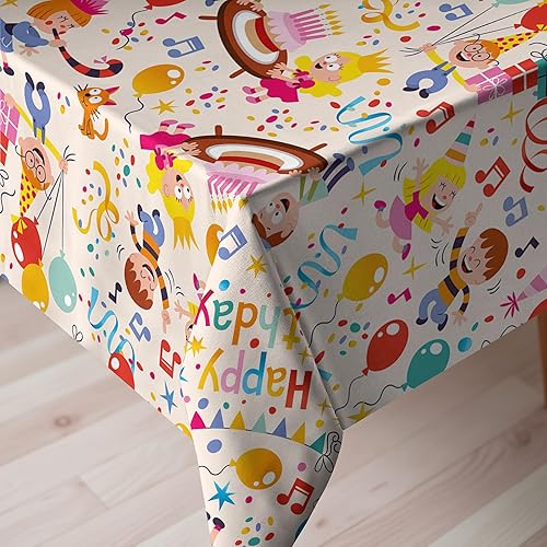 Miniatura 3 de Ambesonne Mantel de cumpleaños, diseño de globos temáticos de celebración de niños, deliciosos pasteles sobre fondo de color rosa, mantel