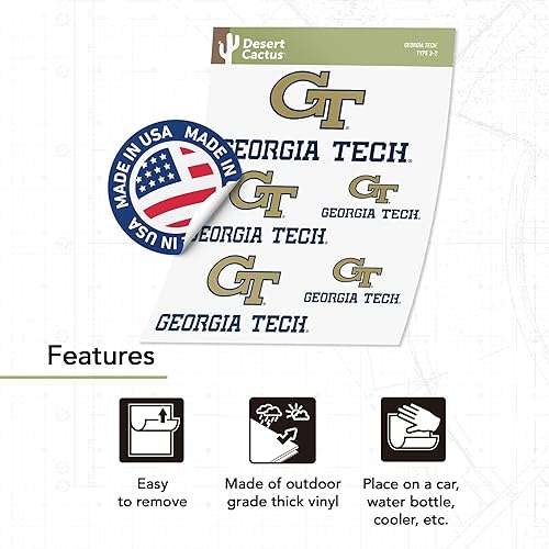 Miniatura 4 de Desert Cactus Georgia Tech - Adhesivo de vinilo con diseño de Yellow Jackets GT Institute of Technology, calcomanías de vinilo para laptop, botella
