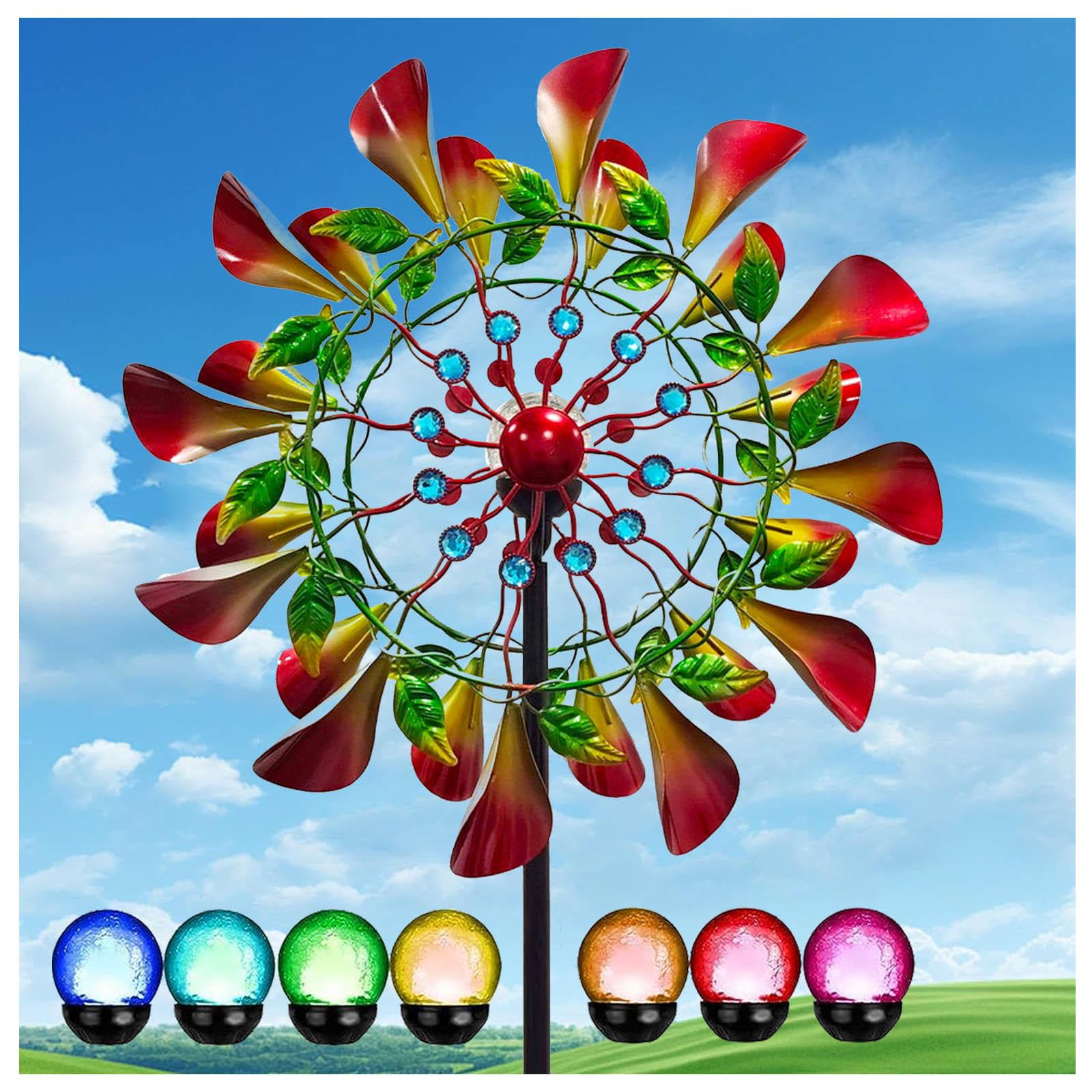83 Pollici Girandole E Girandole Da Giardino In Metallo Filatori Del Cantiere Eolico Colore Led Che Cambia Sfera Di Vetro Ad Energia Solare Filatori Di Cantiere