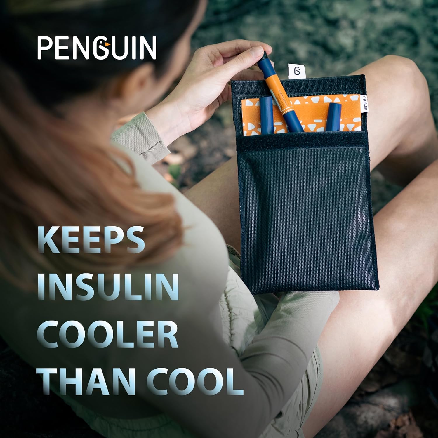 Penguin Insulin Cooler - Water-Activated Insulin Travel Case for Pens - Large Insulin Travel Cooler Measuring 7.8 x 6.3- Stores Insulin Safely at 64F-78F for 45 Hours - Black