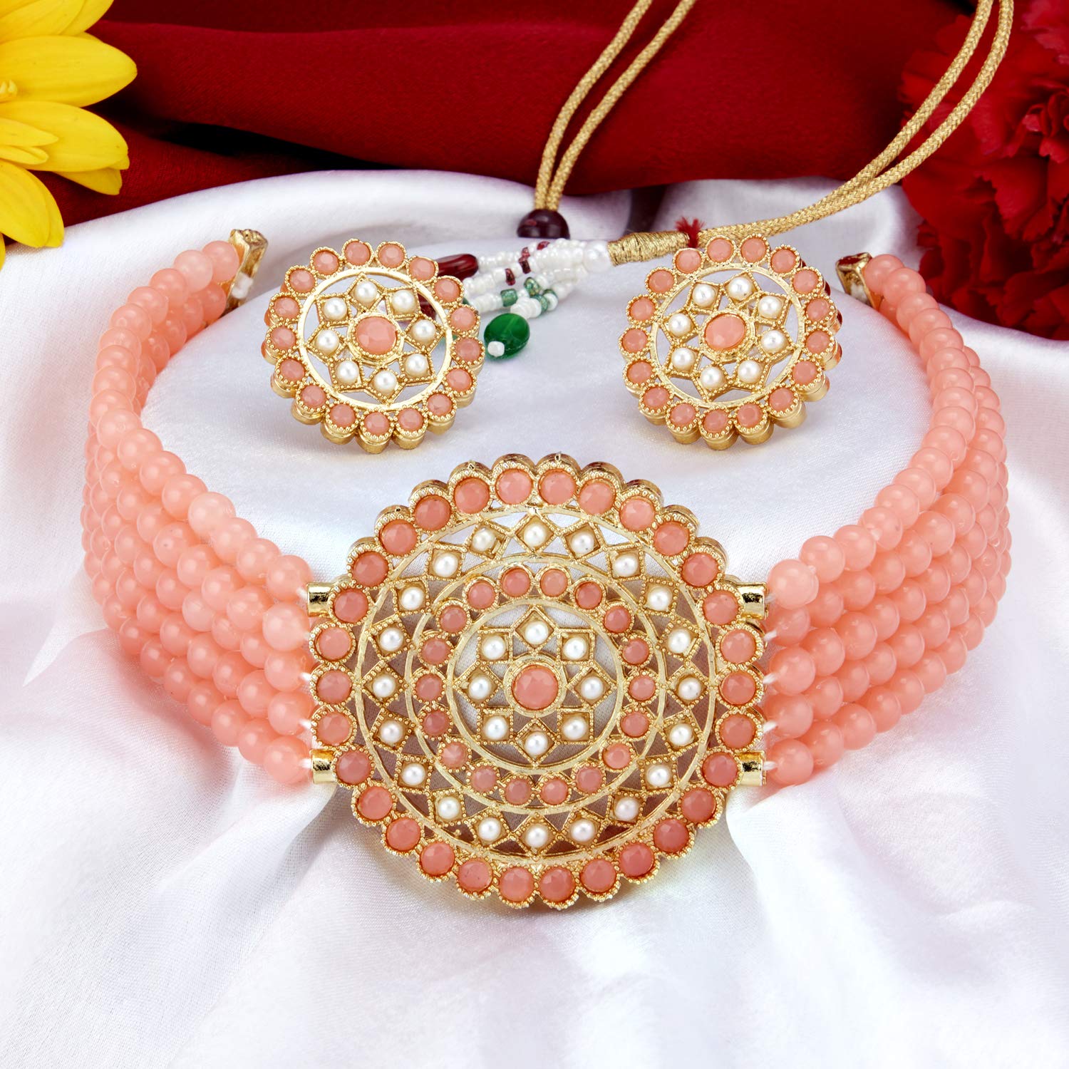 Elegant Plated Pearl Choker Necklace Set