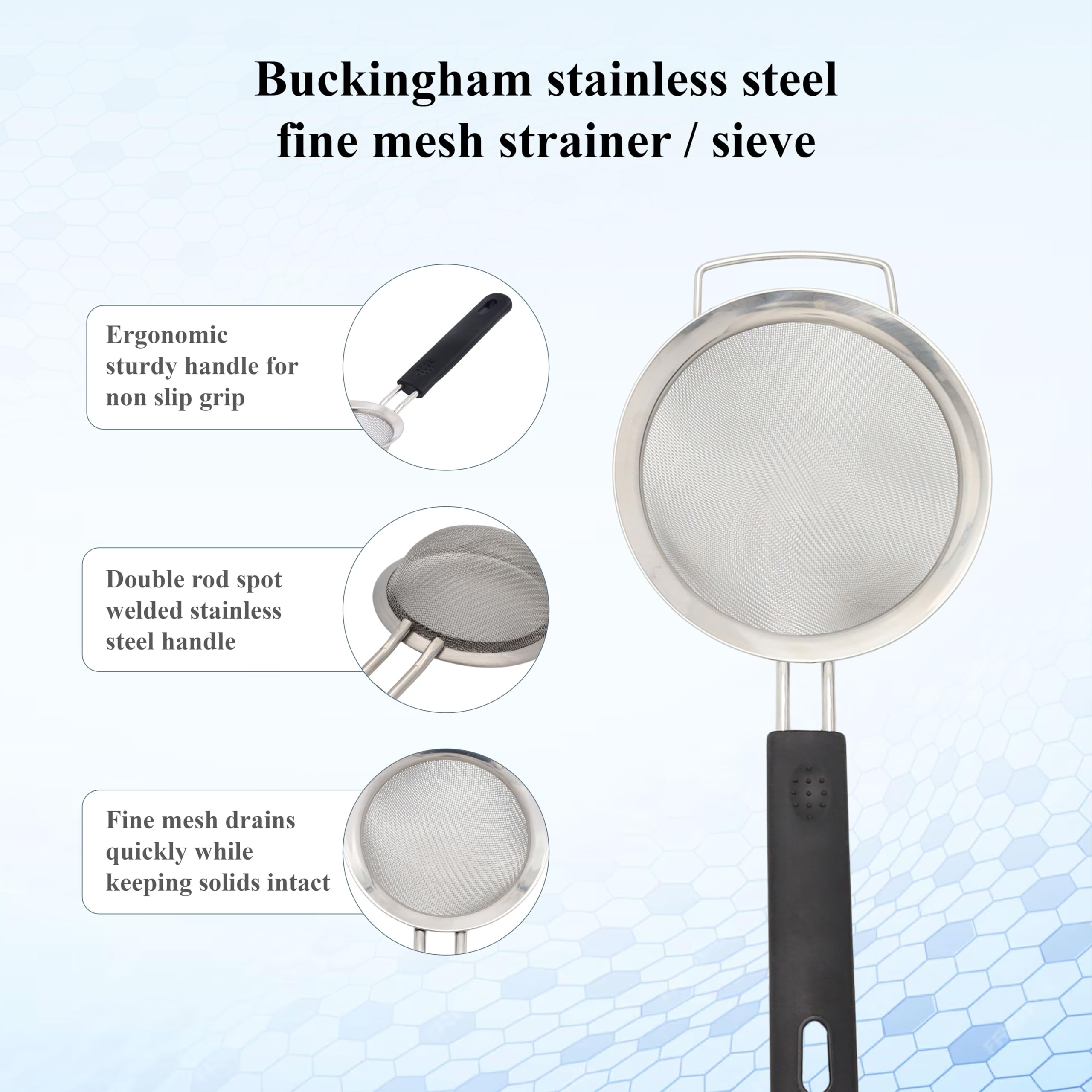 Buckingham Edelstahl-Sieb, feinmaschig, rostfrei, langlebige Siebe (14 cm)